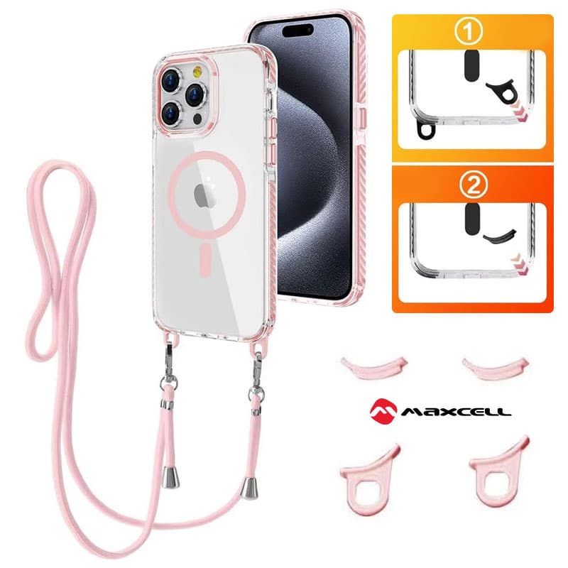 Husa MagFrame » iPhone 15, AntiDrOppo 2in1, Snur Detasabil, Clear / Pink frame 1