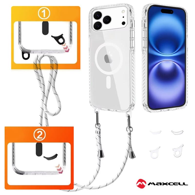 Husa MagFrame » iPhone 16 Pro Max, AntiDrOppo 2in1, Snur Detasabil, Clear/White frame 1