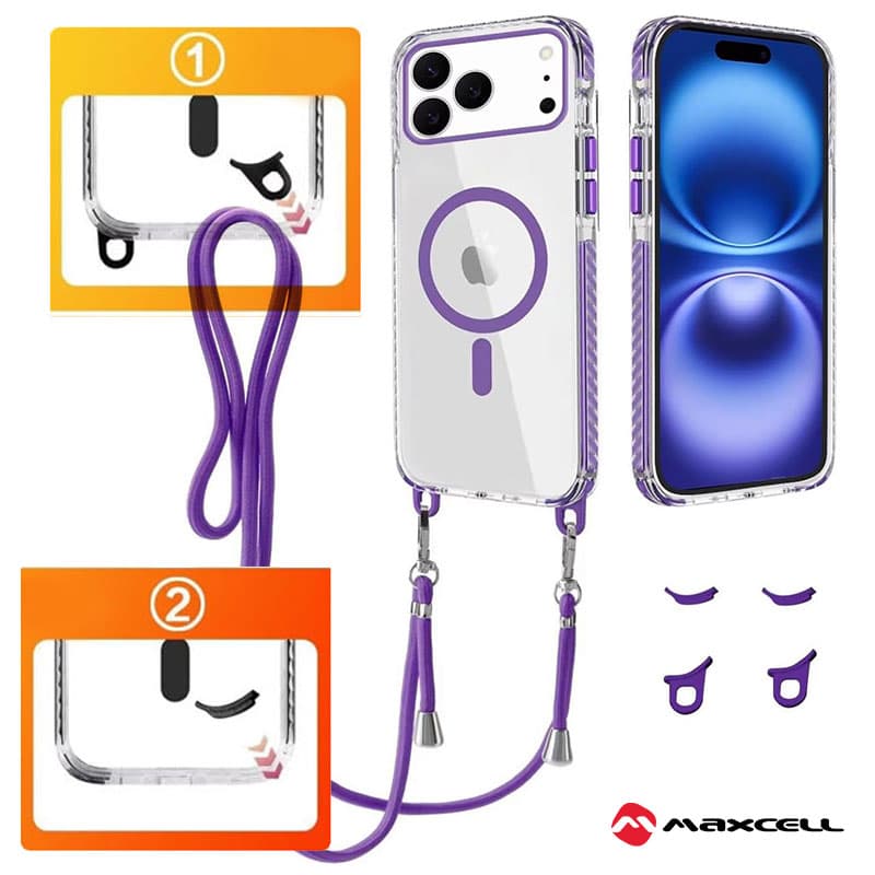 Husa MagFrame » iPhone 16 Pro, AntiDrOppo 2in1, Snur Detasabil, Clear/Purple frame 1