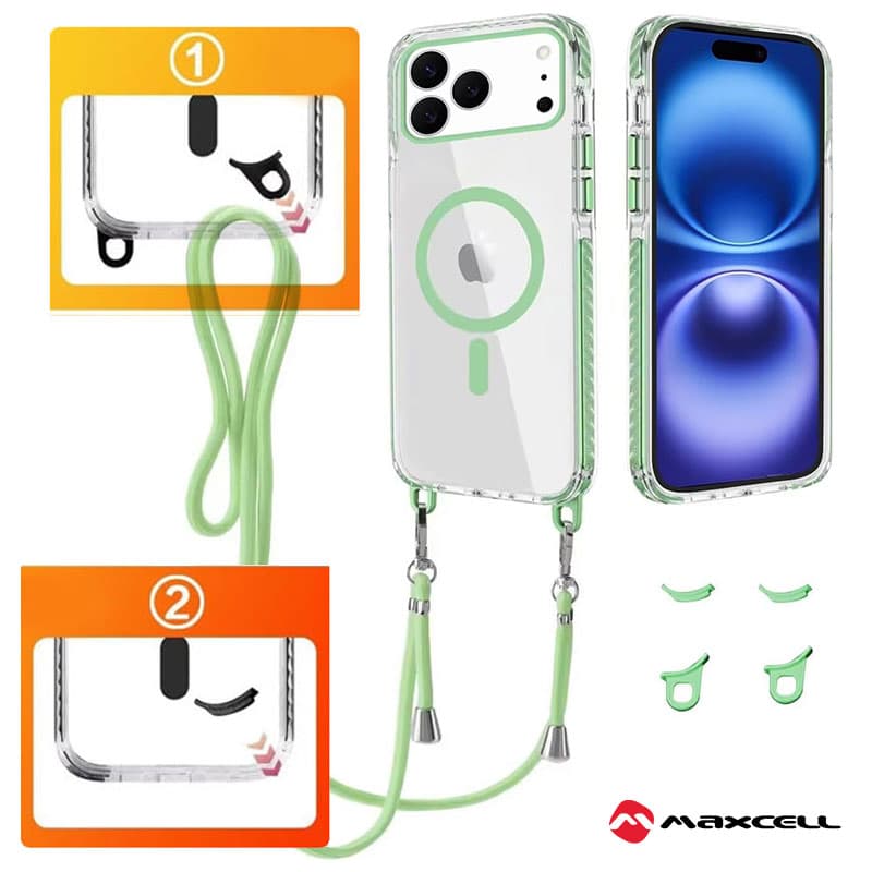 Husa MagFrame » iPhone 15 Pro, AntiDrOppo 2in1, Snur Detasabil, Clear/Green frame 1