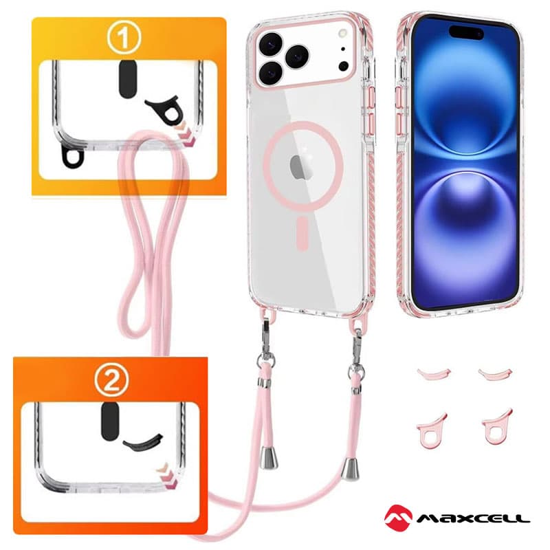 Husa MagFrame » iPhone 15 Pro Max, AntiDrOppo 2in1, Snur Detasabil, Clear/Pink frame 1