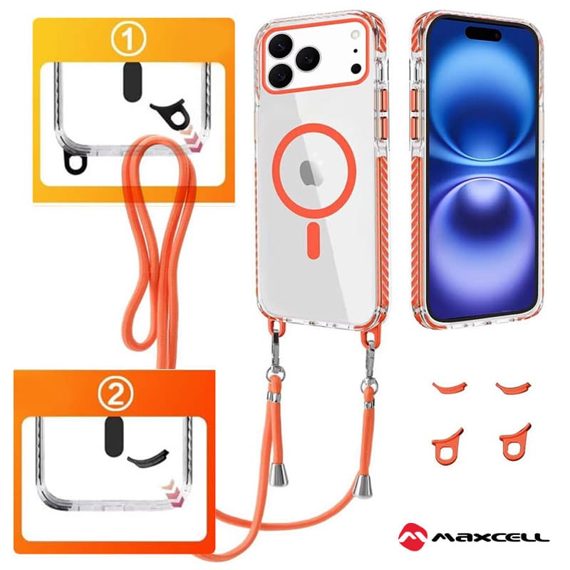Husa MagFrame » iPhone 17 Pro Max Pro, AntiDrOppo 2in1, Snur Detasabil, Clear / Orange frame 1