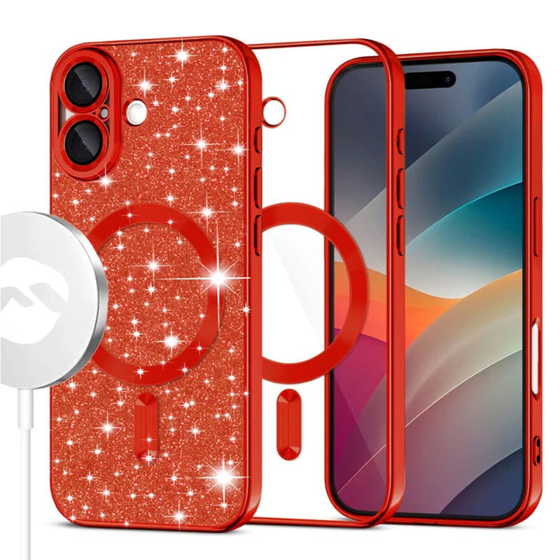 Husa MagSparks » iPhone 17, Glitter, Dual Layer, Lens Cover, Red 1