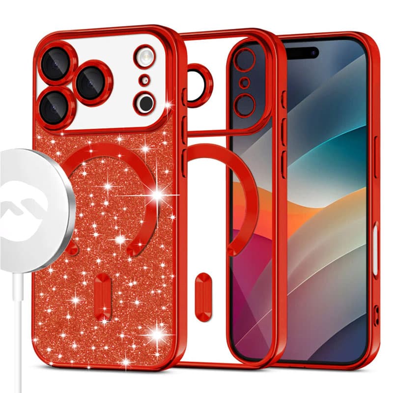 Husa MagSparks » iPhone 17 Pro Max, Glitter, Dual Layer, Lens Cover, Red 1