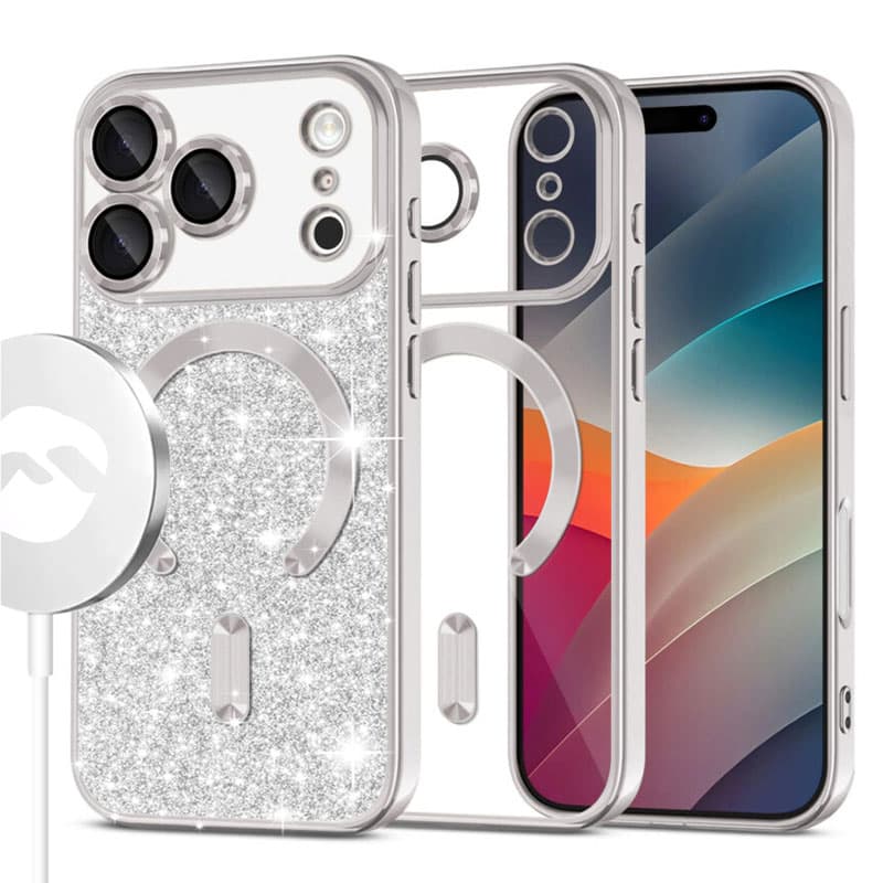 Husa MagSparks » iPhone 17 Pro, Glitter, Dual Layer, Lens Cover, Sliver 1
