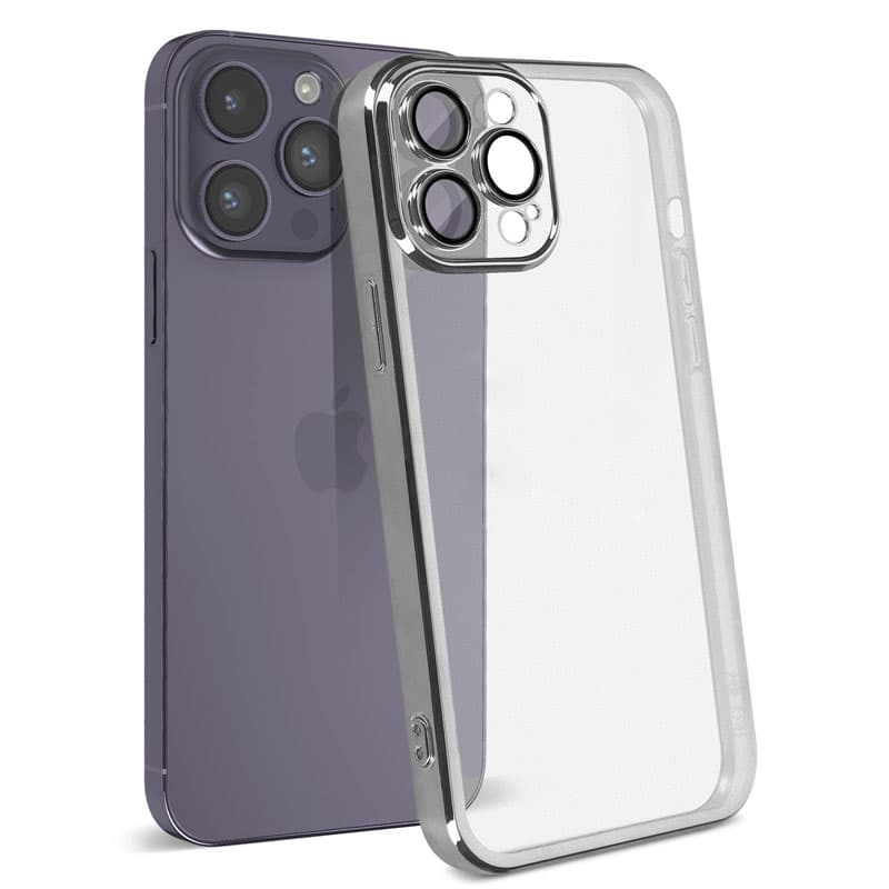 Husa Plating » iPhone 13 Pro - silicon Slim, Clear, Silver 1