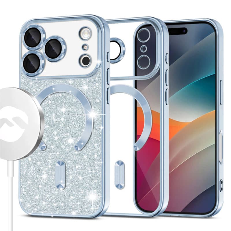 Husa MagSparks » iPhone 17 Pro, Glitter, Dual Layer, Lens Cover, Light Blue 1