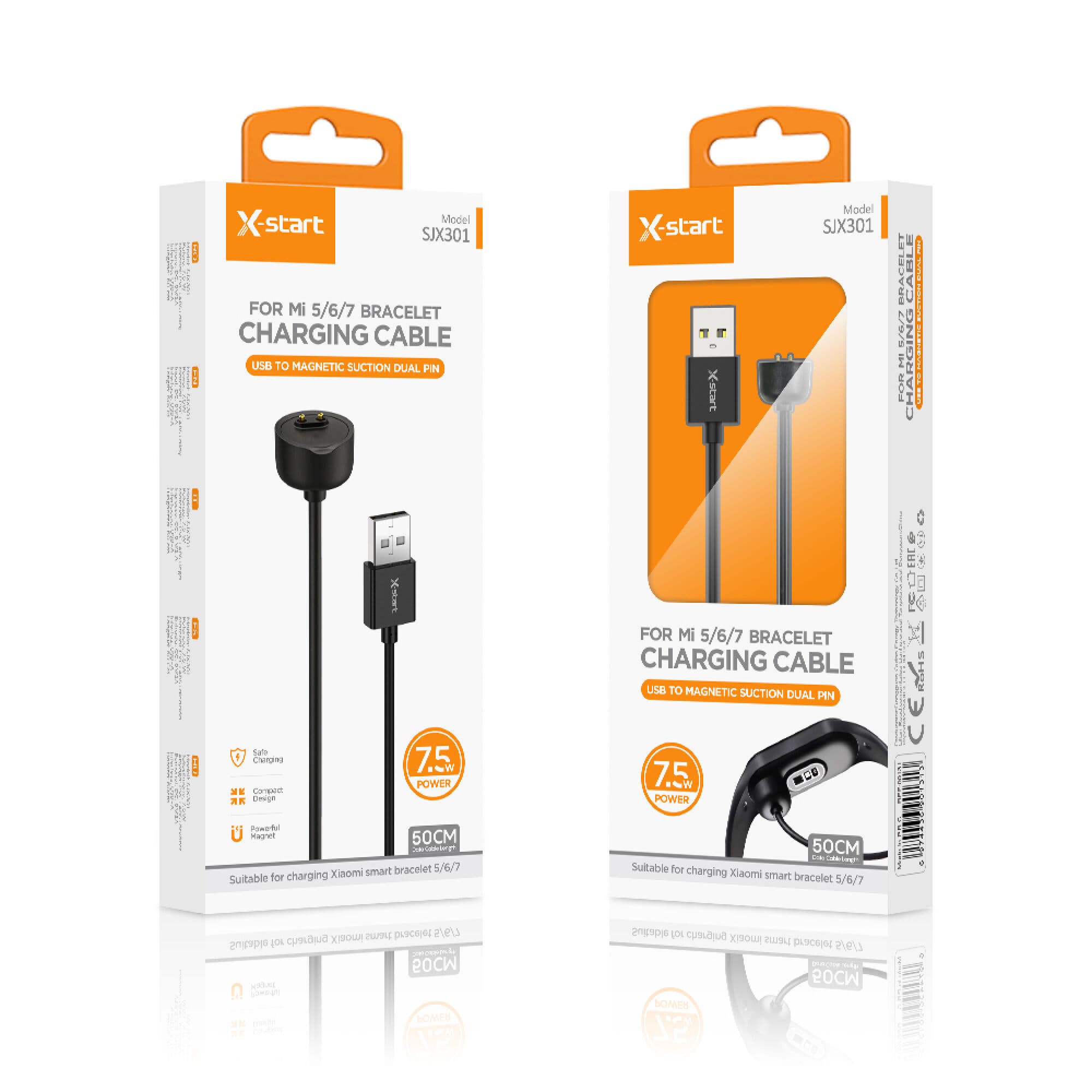 X-Start (SJX301) - Cablu incarcare SmartWatch, Xiaomi Band 5/6/7, Wireless, Magnetic, 5W, USB-A, 50cm, Black 1
