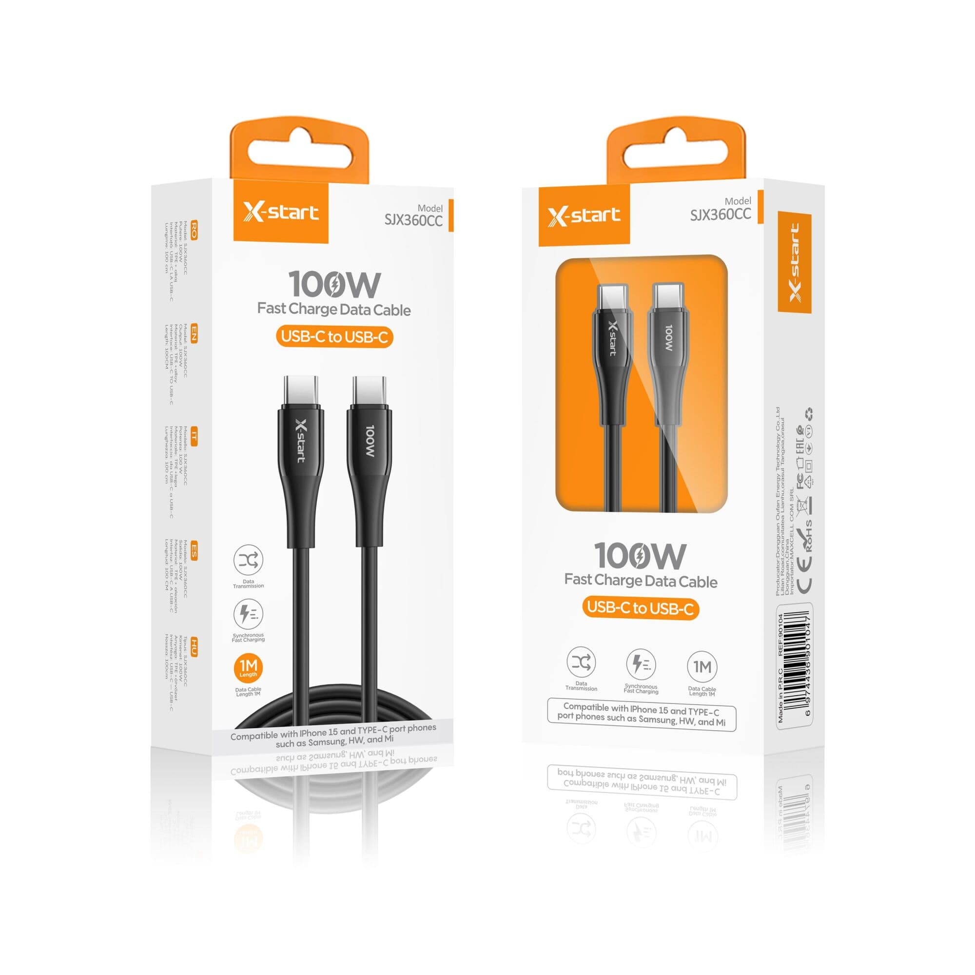 X-Start (SJX360CC) - Cablu Date si Incarcare, USB-C, 100W, 1m, Soft Texture, Black 1