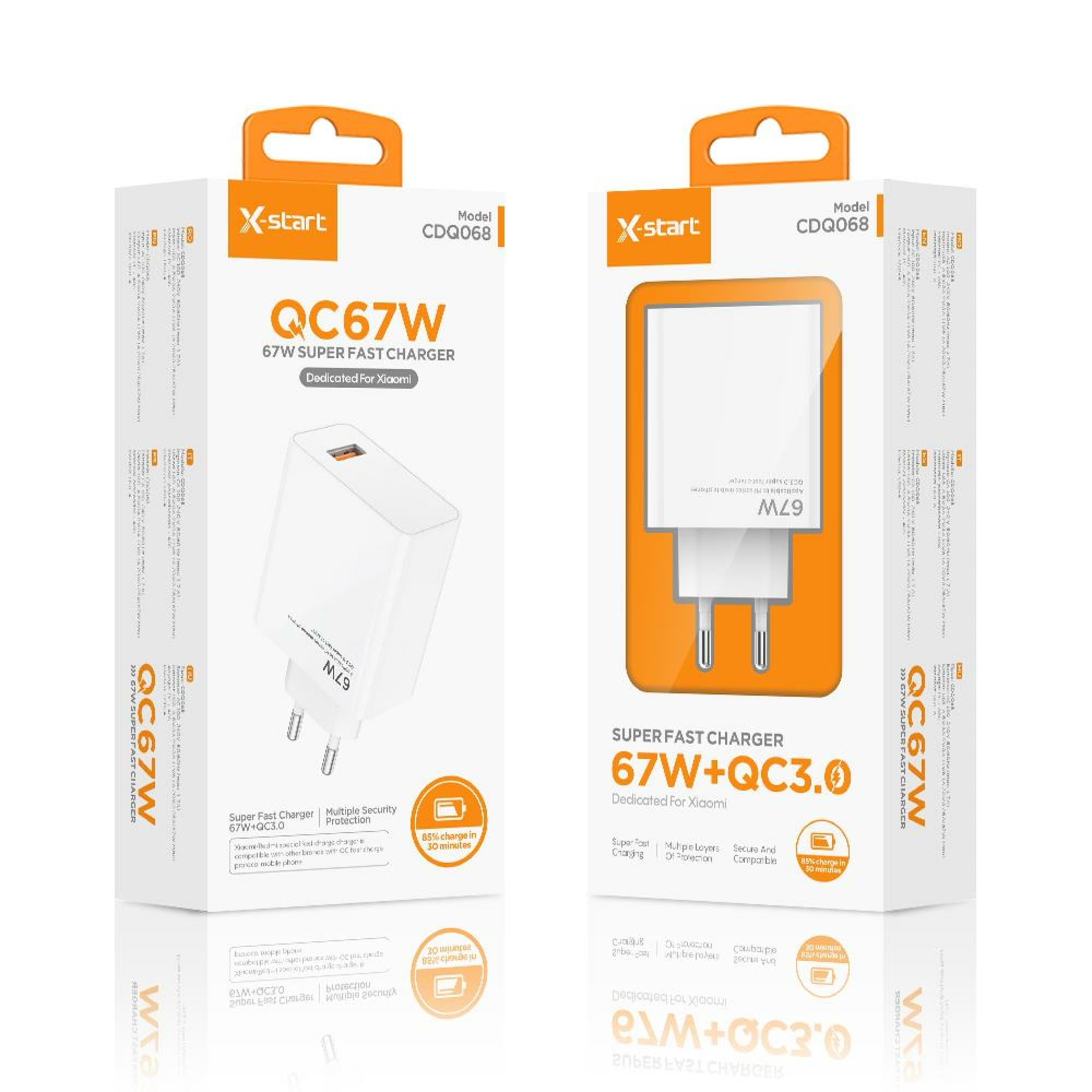 X-Start (CDQ068) - Incarcator Priza, 67W, USB-A, 5V, 3A, SuperFlash, White 1