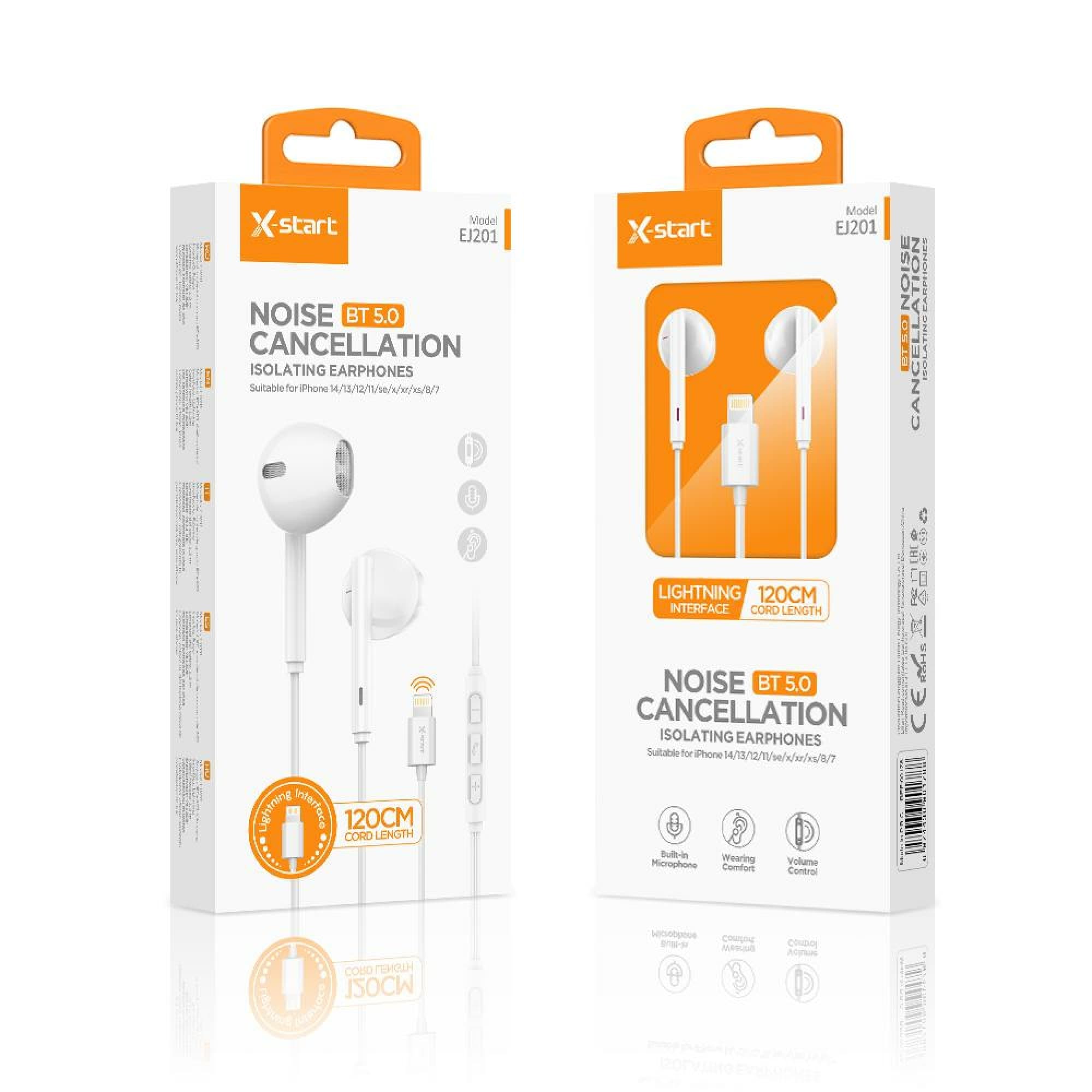 X-Start (EJ201i) - Casti cu Fir, In Ear, 3.5mm, 1.2m, Mic &amp; Volume Key, Bluetooth Conect, White 1