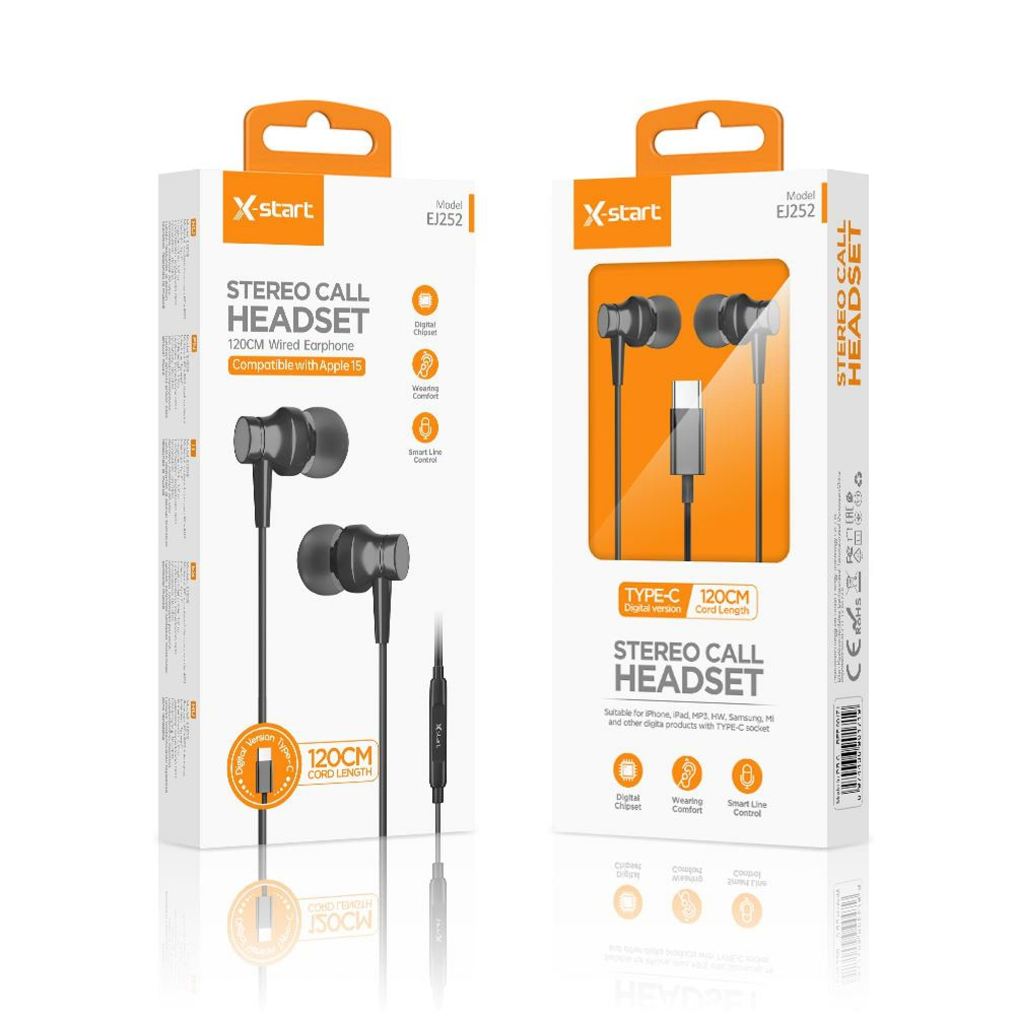 X-Start (EJ252) - Casti cu Fir, In Ear, USB-C, 1.2m, Mic &amp; Volume Key, 15 Series, Digital, Balck 1