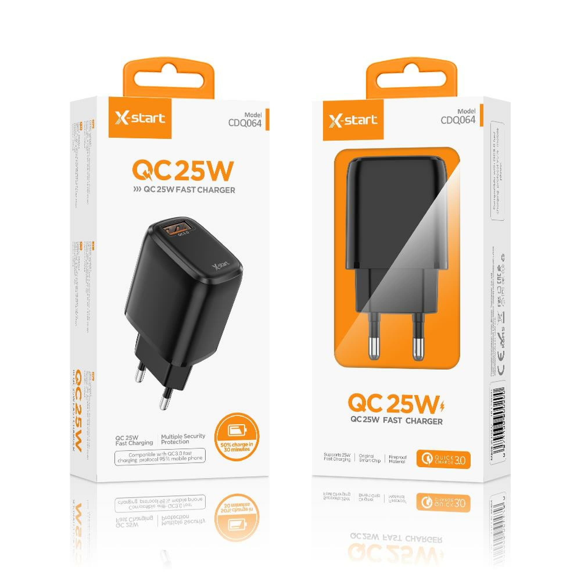 X-Start (CDQ064) - Incarcator Priza, 25W, QC3.0, 1xUSB-A, SuperFast, Black 1