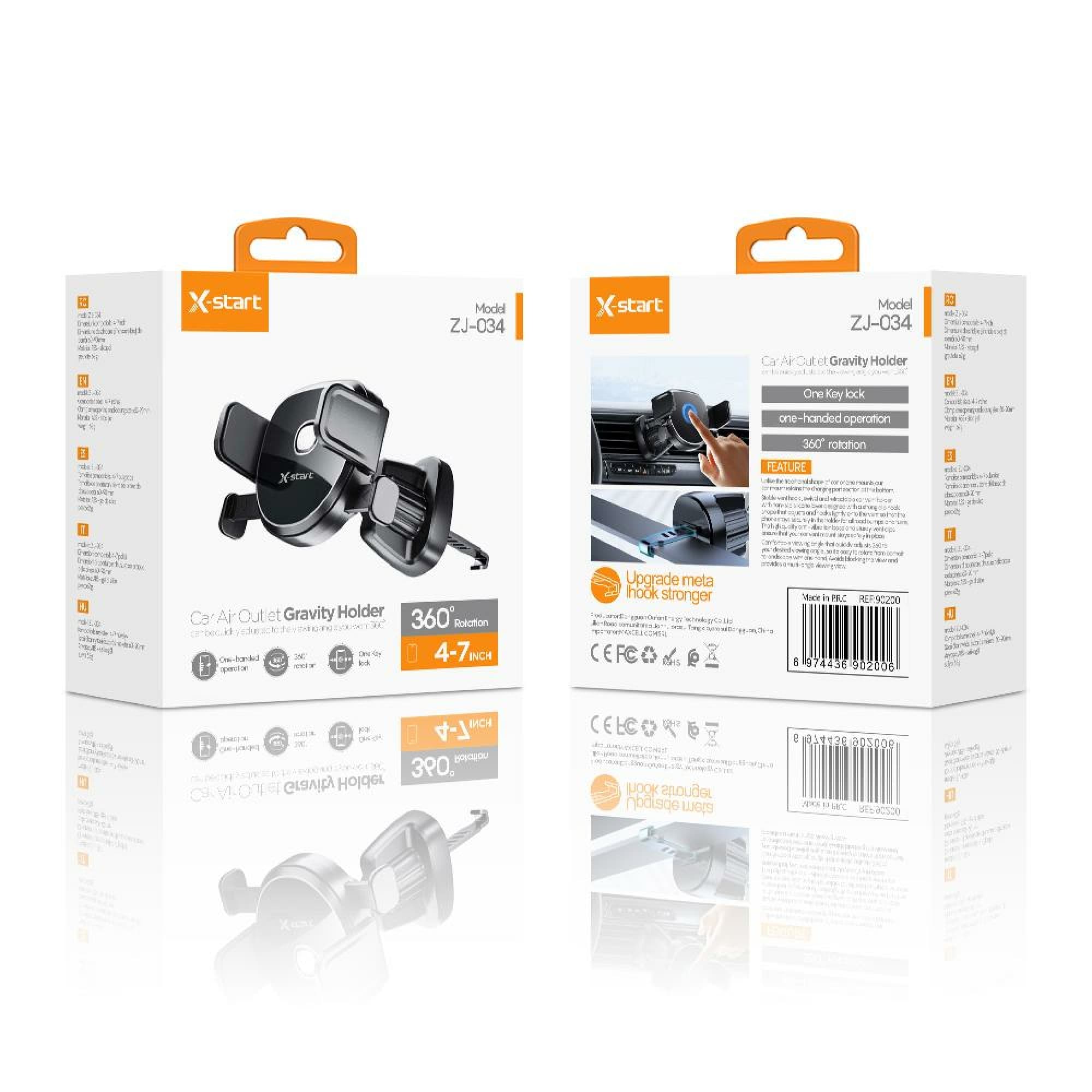 X-Start (ZJ34) - Suport Auto, montaj Ventilatie, 360°, Cleme, AutoLock, Black 1
