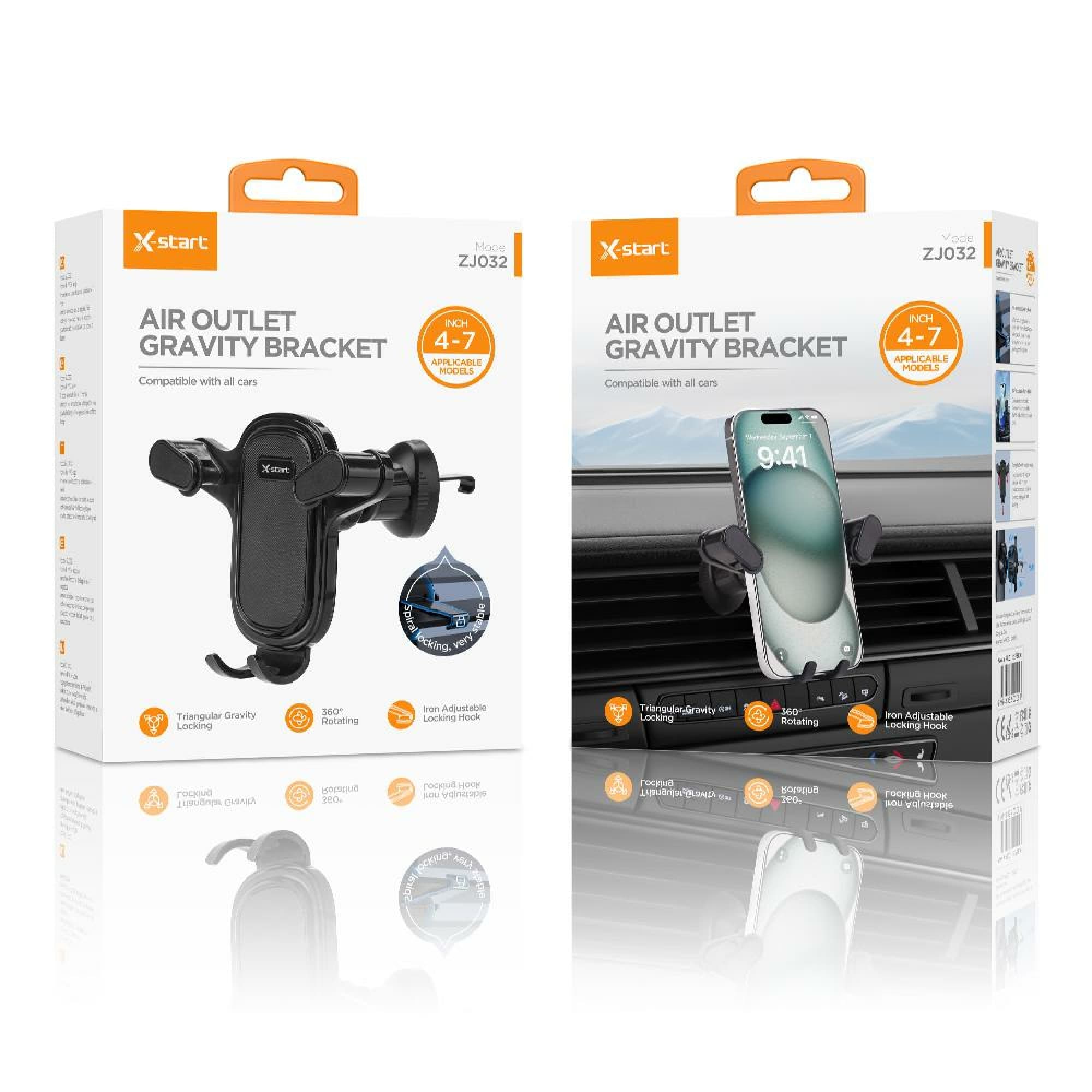 X-Start (ZJ032) - Suport Auto, montaj Ventilatie, 360°, Cleme, Gravity Lock, Black 1