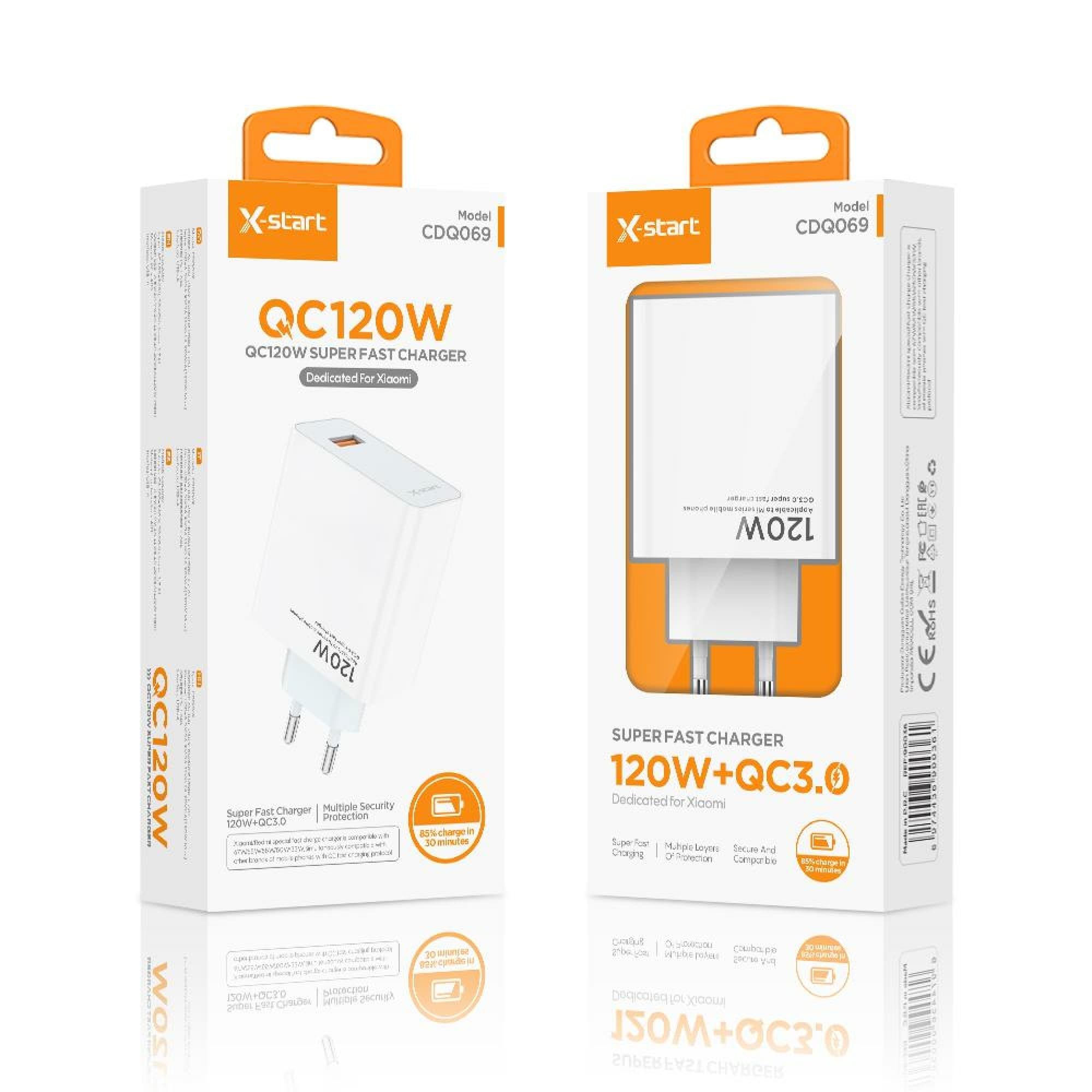 X-Start (CDQ069) - Incarcator Priza, 120W, USB-A, 5V, 3A, SuperFlash, White 1