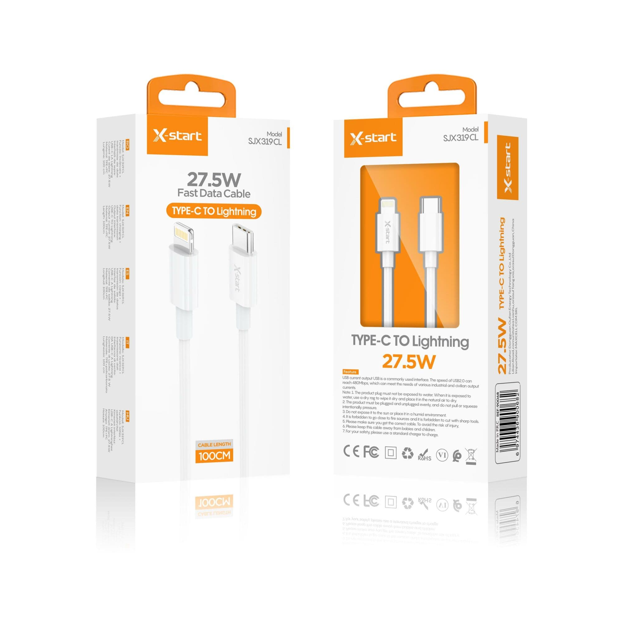 X-Start (SJX319CL) - Cablu Date si Incarcare, USB-C la Lightning, 27.5W, 1m, White 1