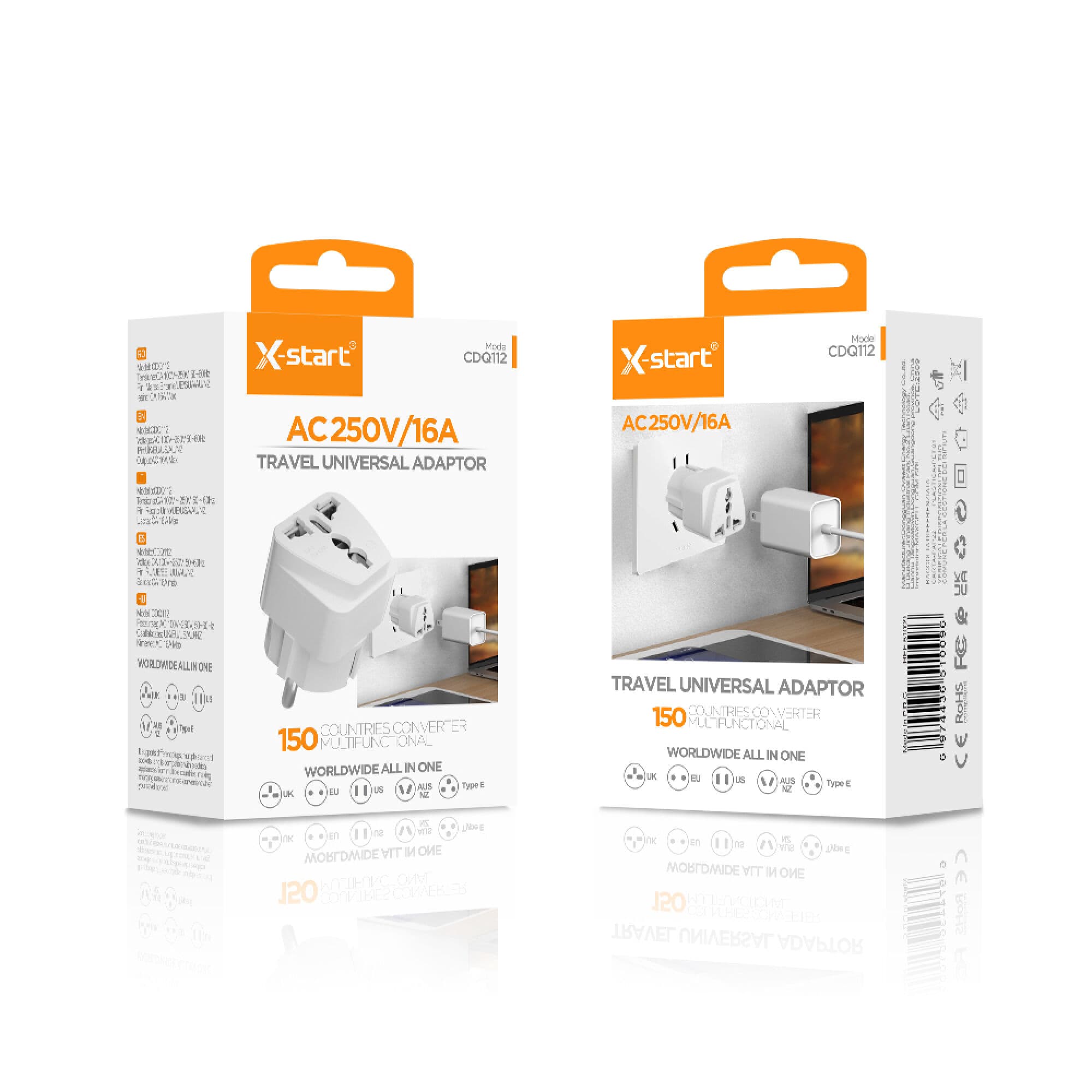 X-Start (CDQ112) - Adaptor de priza, Universal, EU la multiple Standarde, White 1