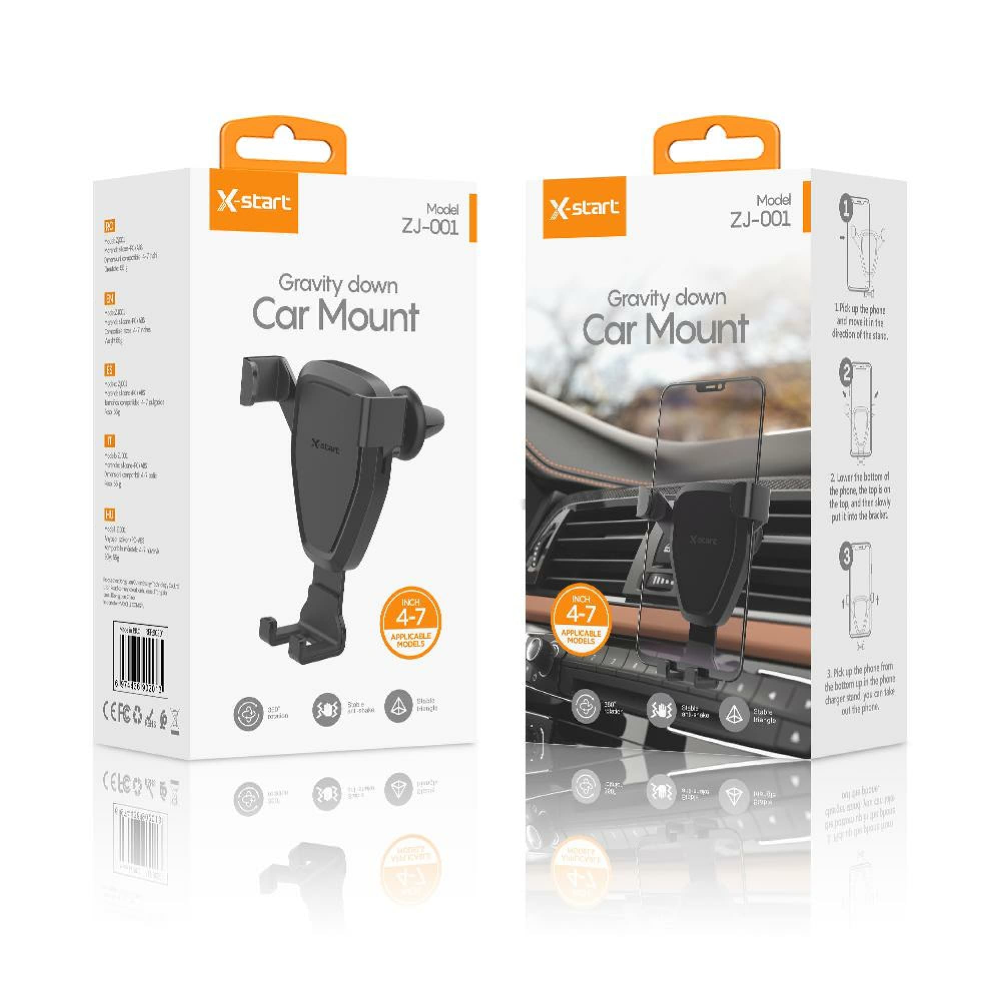 X-Start (ZJ001) - Suport Auto, montaj Ventilatie, 360°, Cleme laterale, Black 1