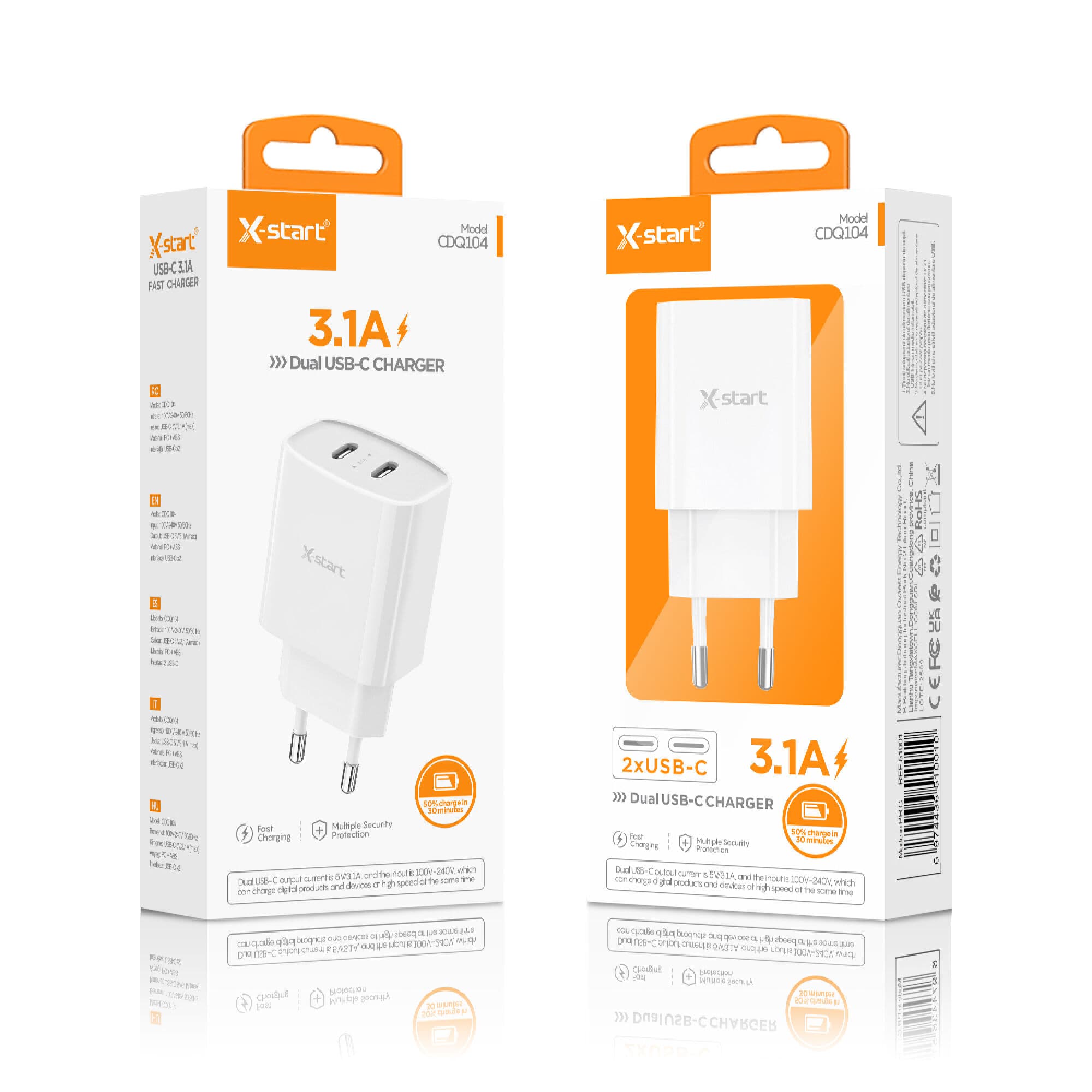 X-Start (CDQ104) - Incarcatoare Priza, 2xUSB-C, 3.1A, FastCharger, White 1
