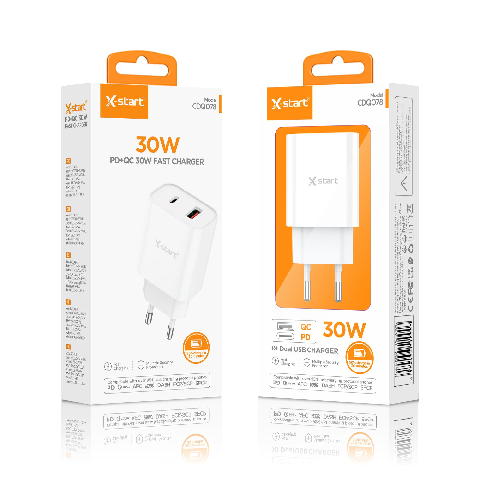 X-Start (CDQ078) - Incarcatoare Priza, 1xUSB-A, 1xUSB-C, 30W, FastCharger, White 1