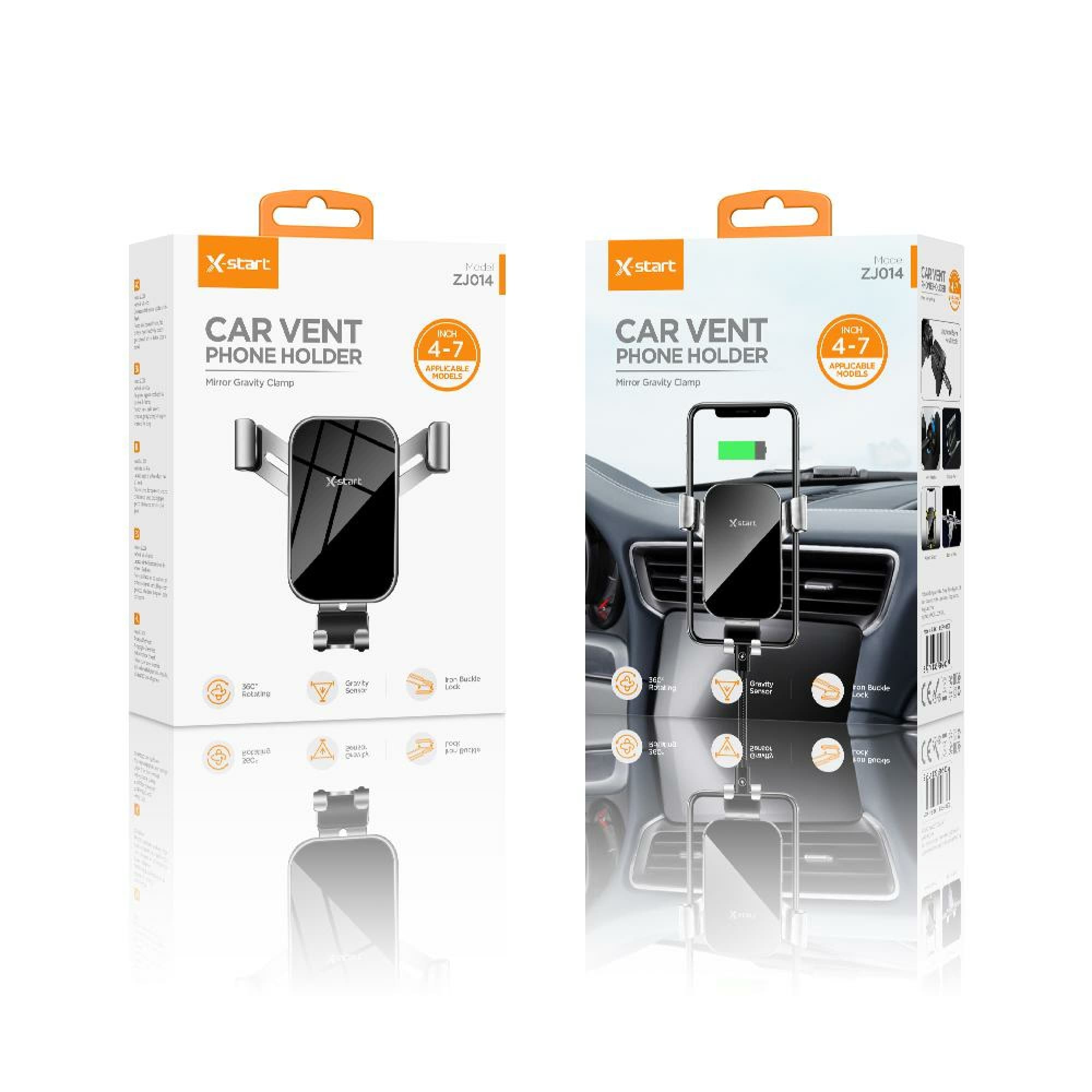X-Start (ZJ014) - Suport Auto, montaj Ventilatie, 360°, Cleme, Gravity Lock, Silver 1