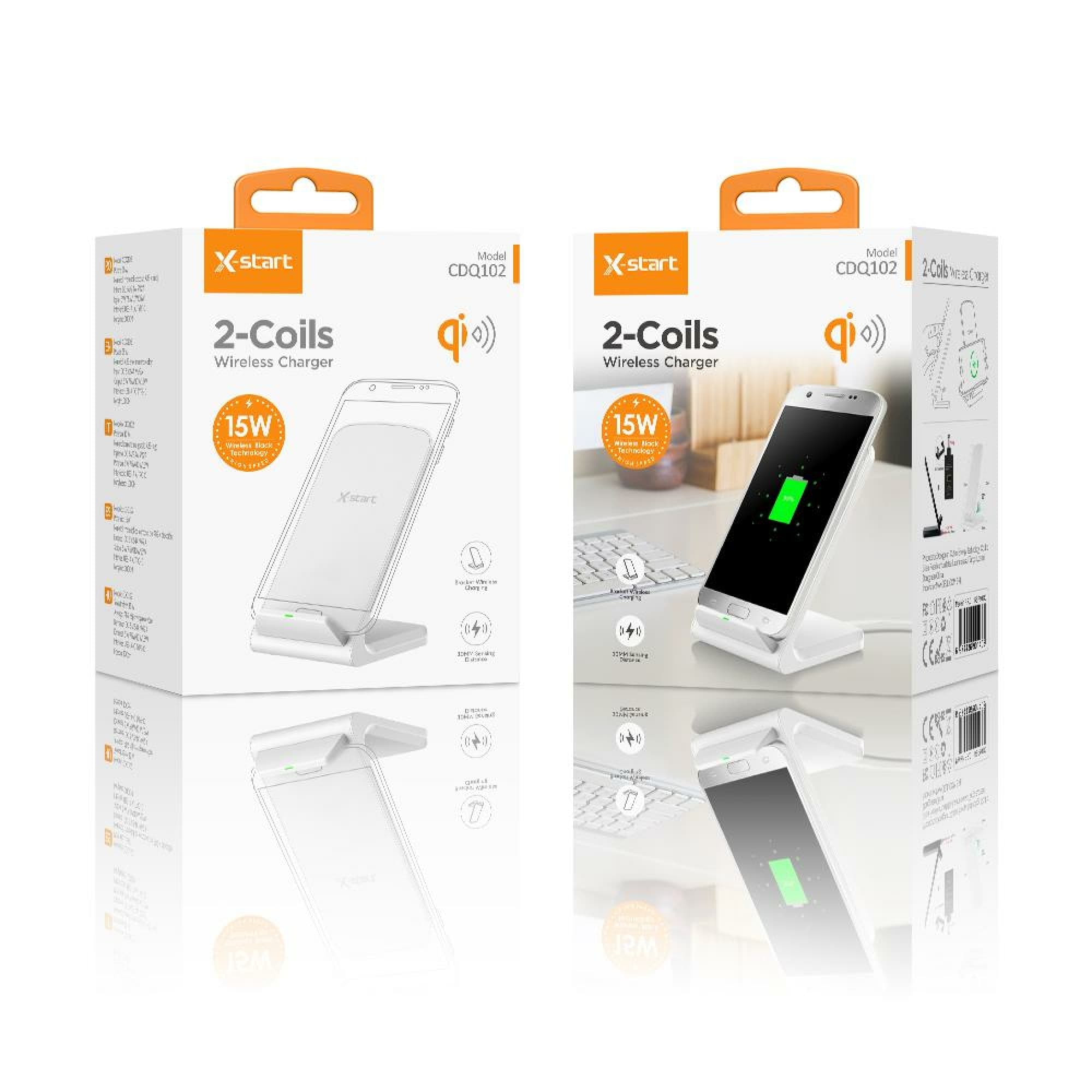 X-Start (CDQ-102) - Suport birou cu Incarcatoare Wireless, 15W, USB-A, 1m, White 1