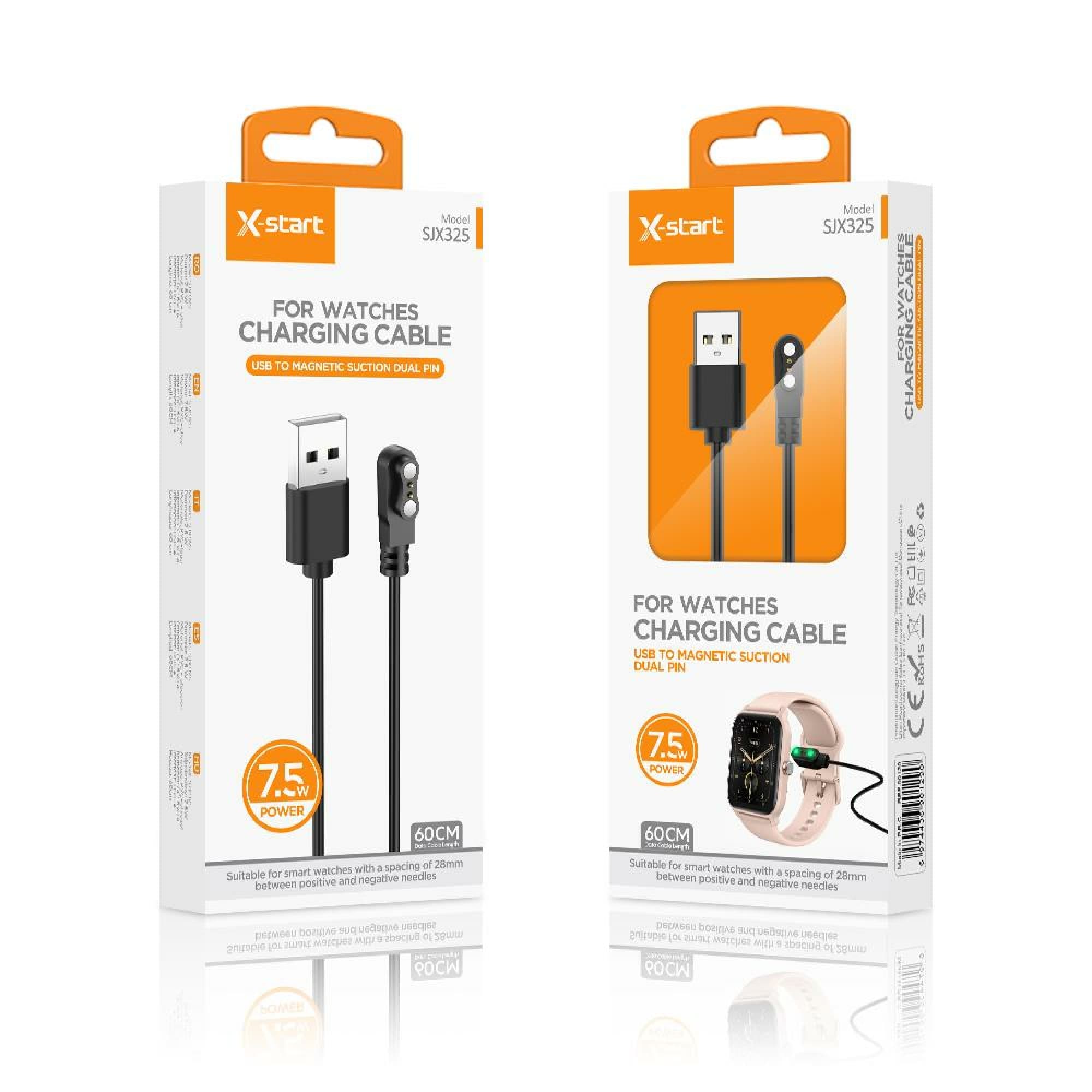 X-Start (SJX325) - Cablu incarcare SmartWatch, Wireless, Magnetic, Universal, 5W, USB-A, 60cm, Black 1