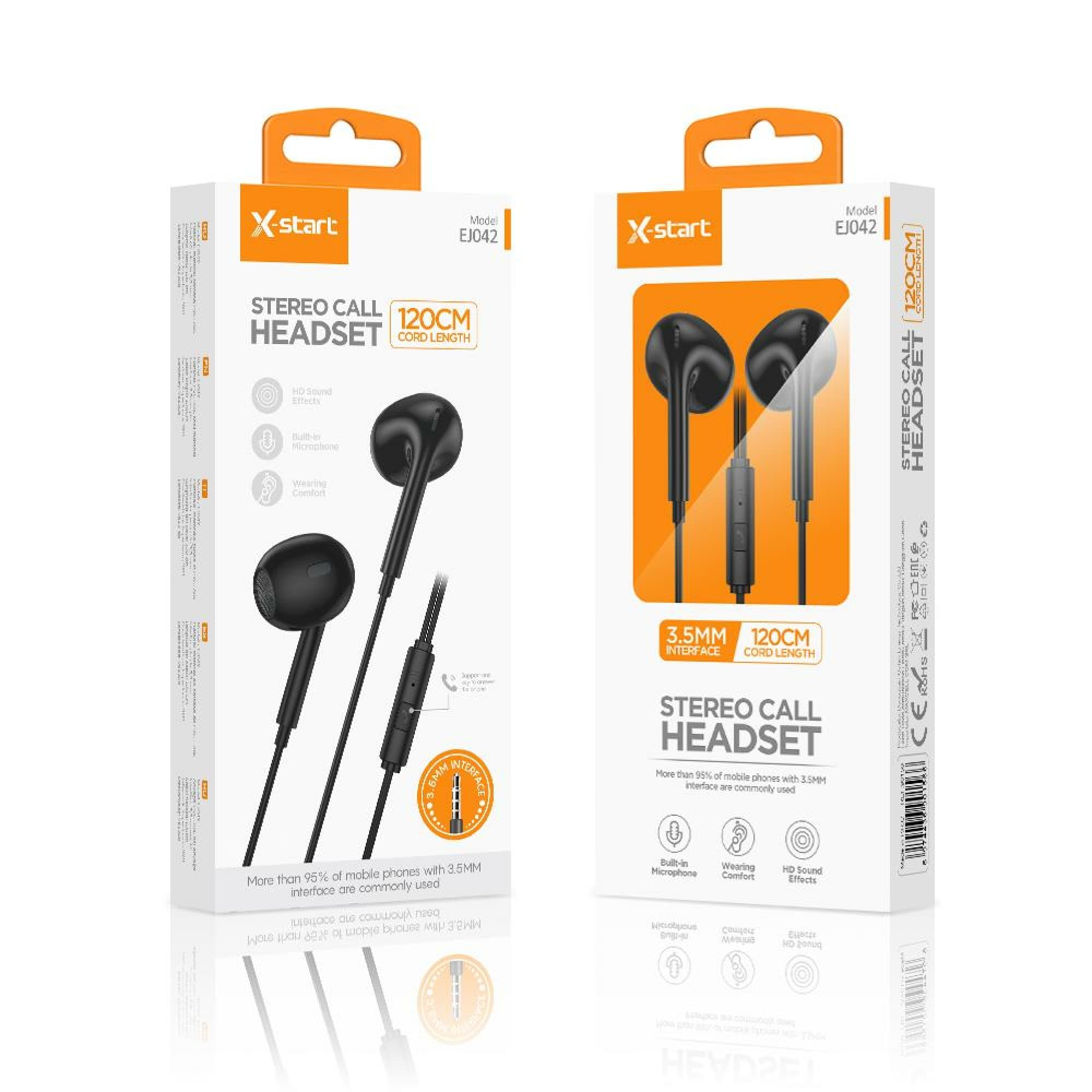X-Start (EJ-042) - Casti cu Fir, In Ear, 3.5mm, 1.2m, Mic &amp; Volume Key, 4thdiP Classic, Balck 1