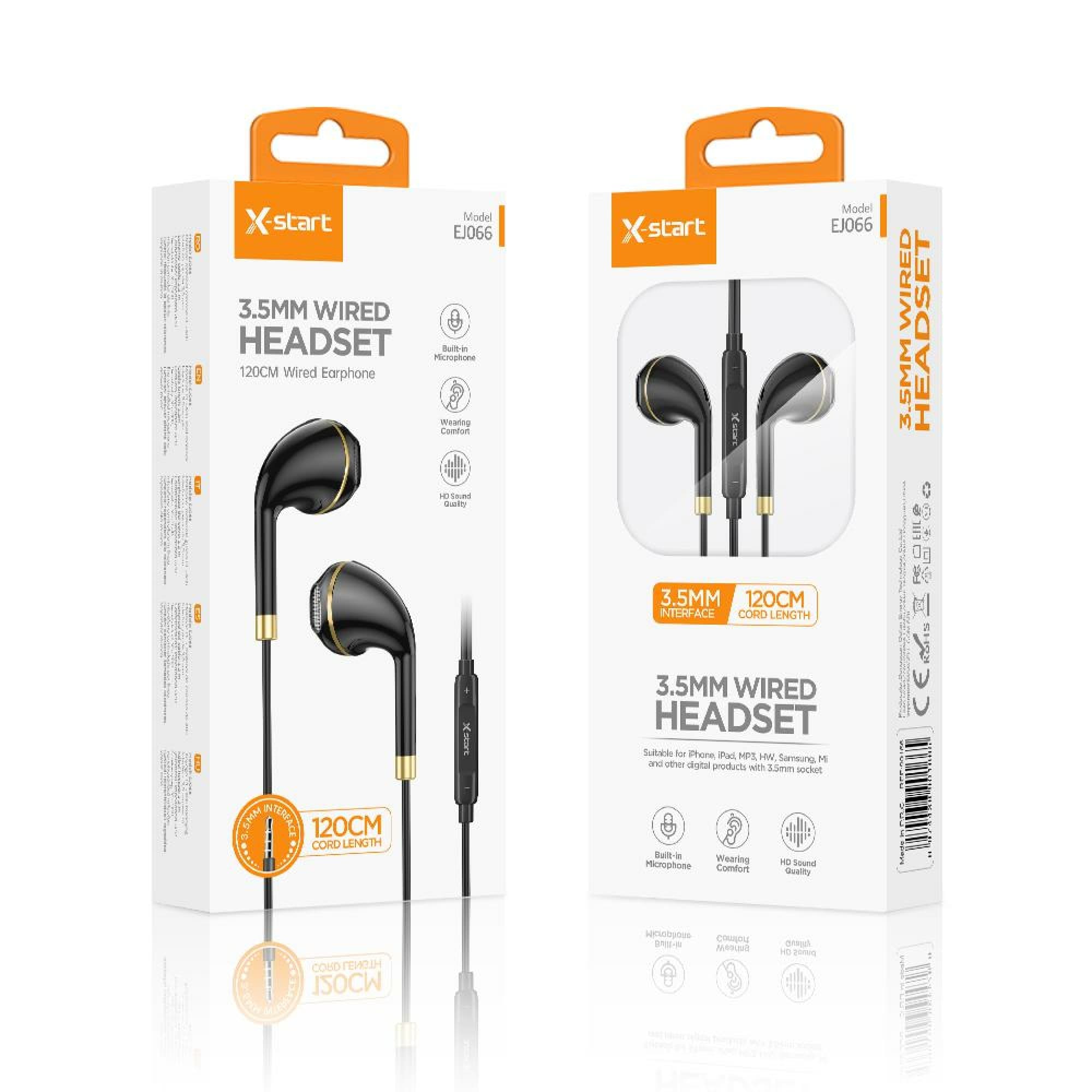 X-Start (EJ066) - Casti cu Fir, In Ear, 3.5mm, 1.2m, Mic &amp; Volume Key, Crystal, Black+Gold 1