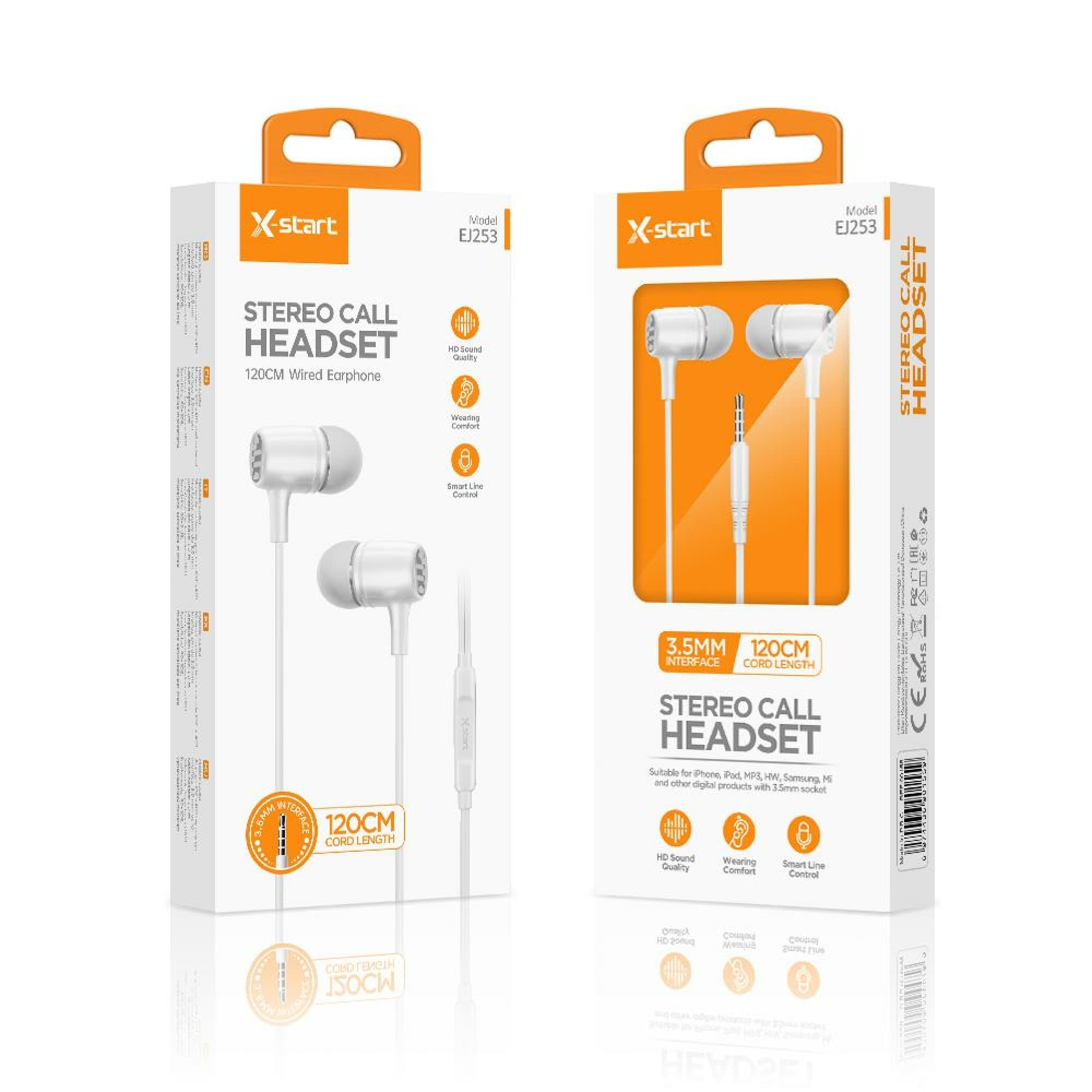 X-Start (EJ253) - Casti cu Fir, In Ear, 3.5mm, 1.2m, Mic &amp; Volume Key, White 1