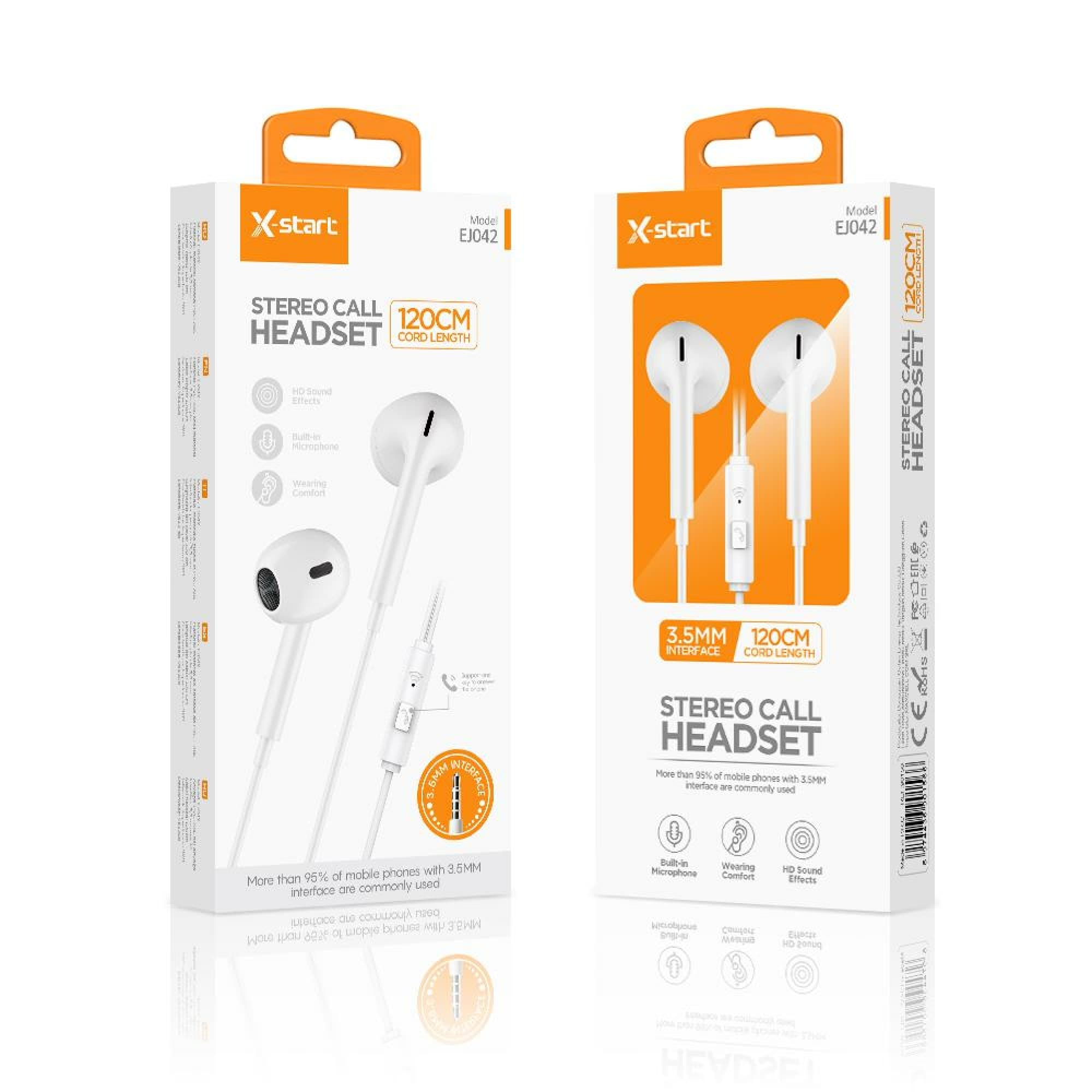 X-Start (EJ-042) - Casti cu Fir, In Ear, 3.5mm, 1.2m, Mic &amp; Volume Key, 4thdiP Classic, White 1