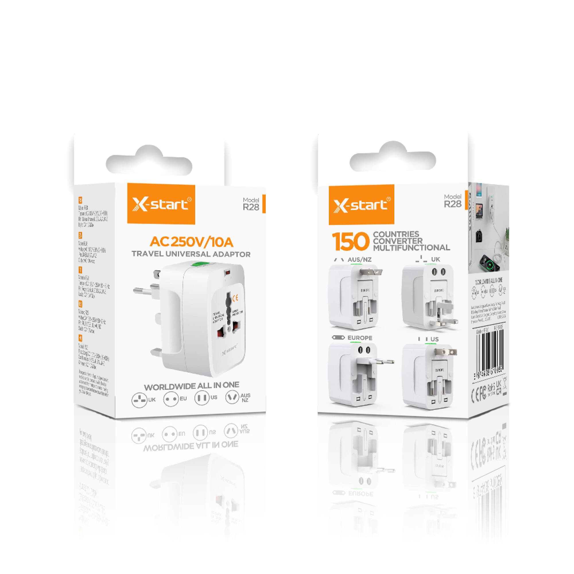 X-Start (R28) - Adaptor de priza, Universal, EU la multiple Standarde, White 1