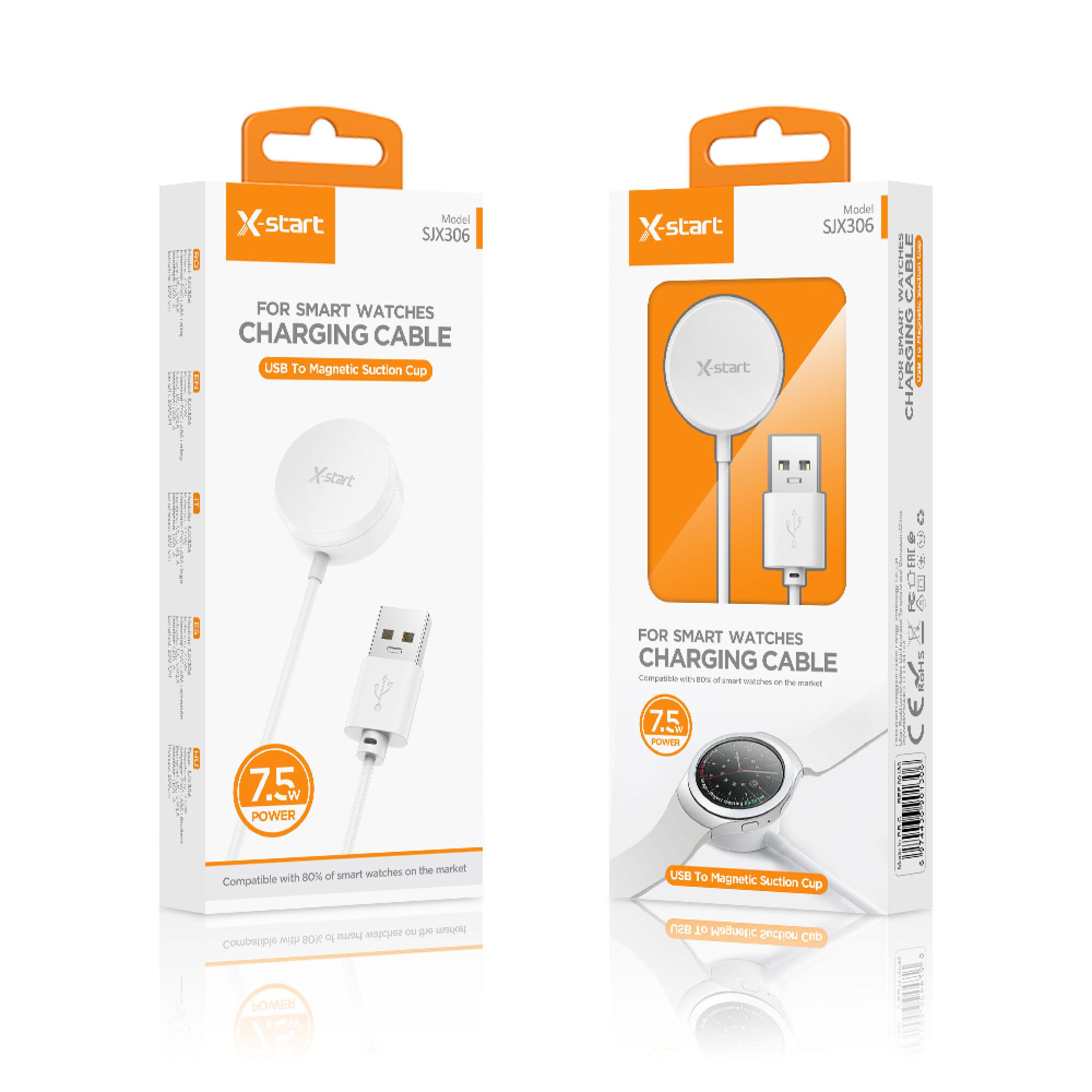 X-Start (SJX306) - Cablu incarcare SmartWatch, Wireless, Magnetic, Universal, 5W, USB-A, 1m, White 1