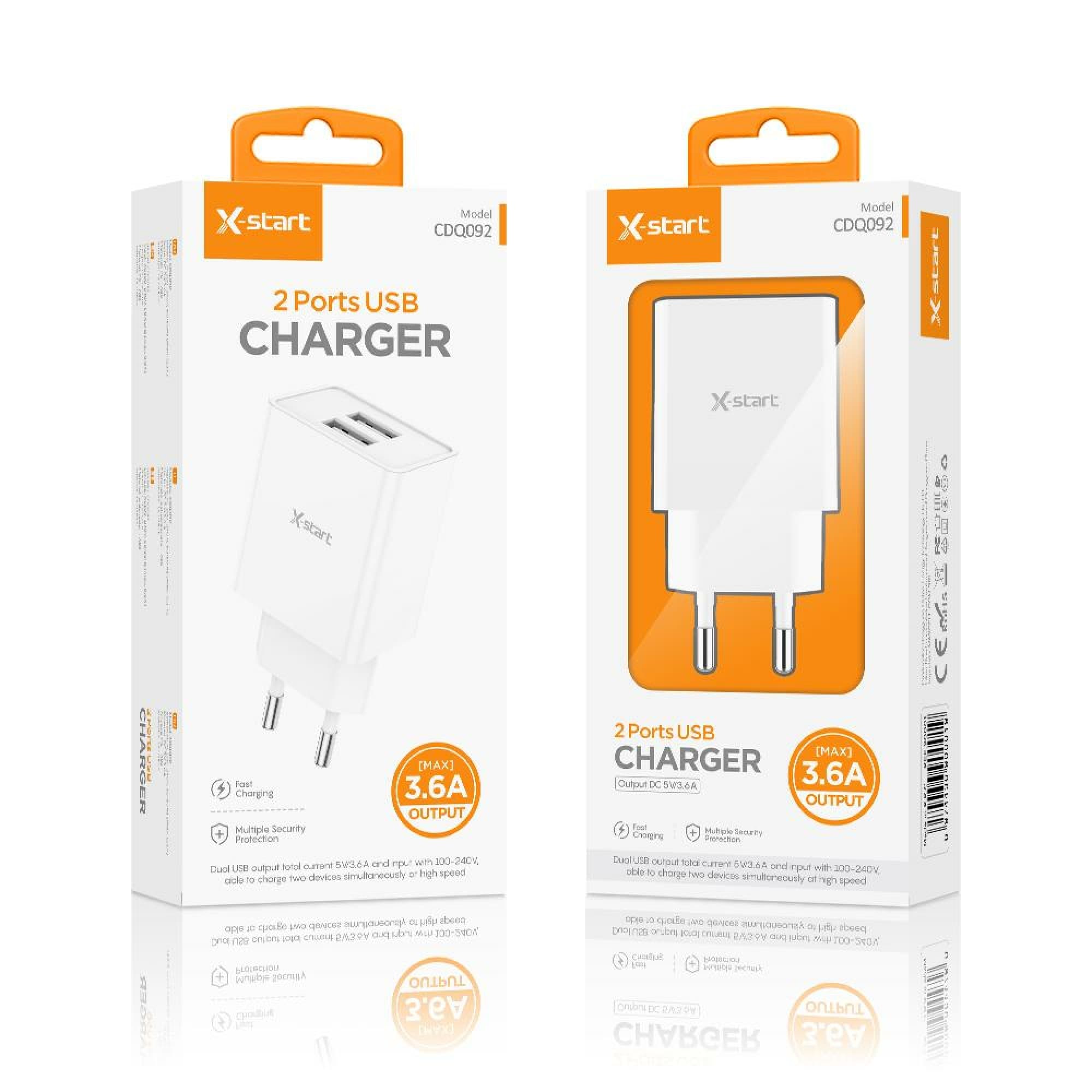 X-Start (CDQ092) - Incarcator Priza, 3.6A, 5V, 2xUSB-A, White 1