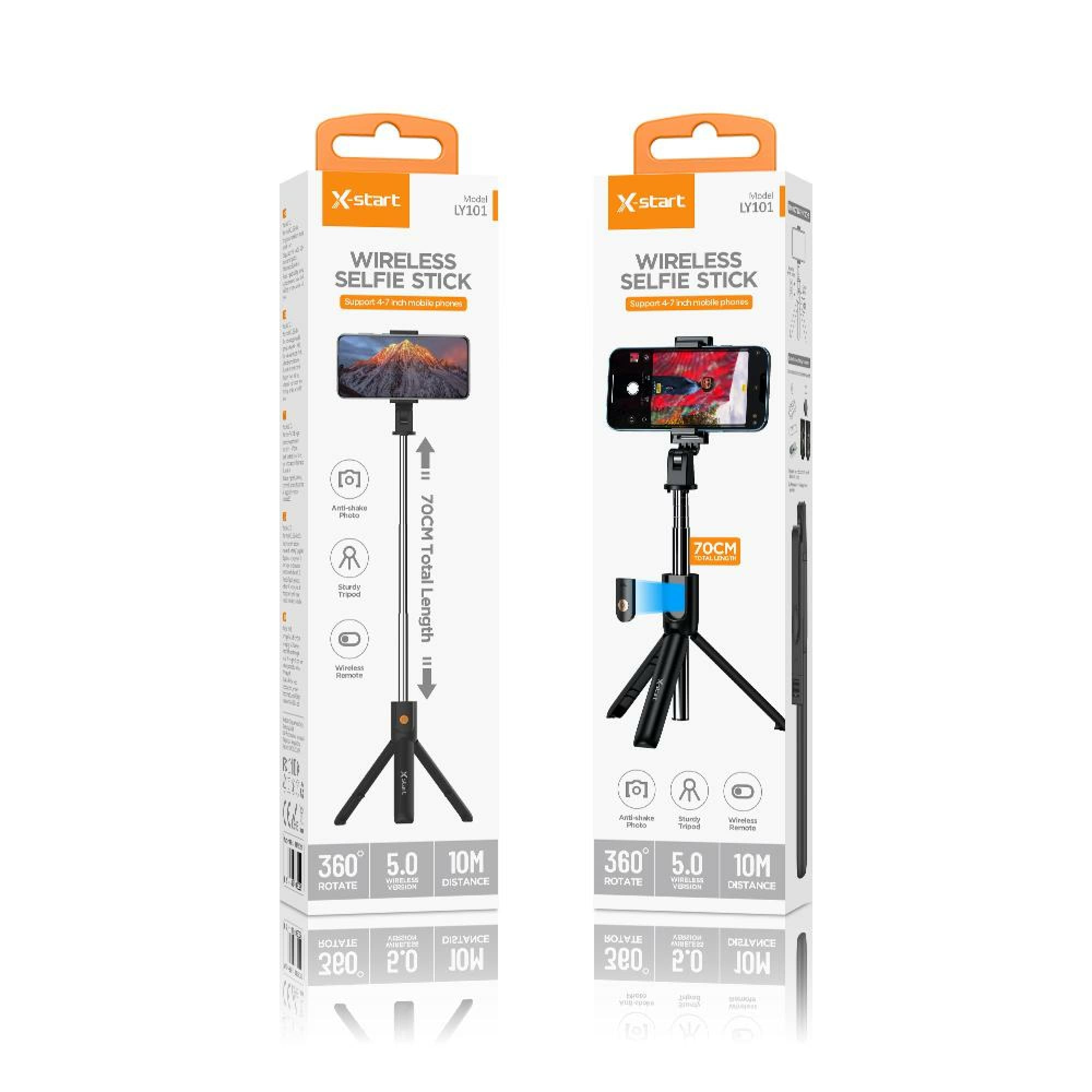 X-Start (LY-101) - Selfie Stick, telecomanda BT, brat extensibil 70cm, Black 1