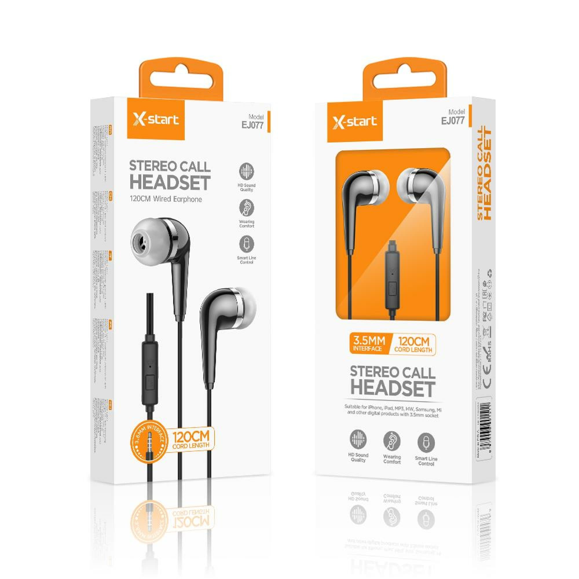 X-Start (EJ077) - Casti cu Fir, In Ear, 3.5mm, 1.2m, Mic &amp; Volume Key, Galaxy Classic, Balck 1
