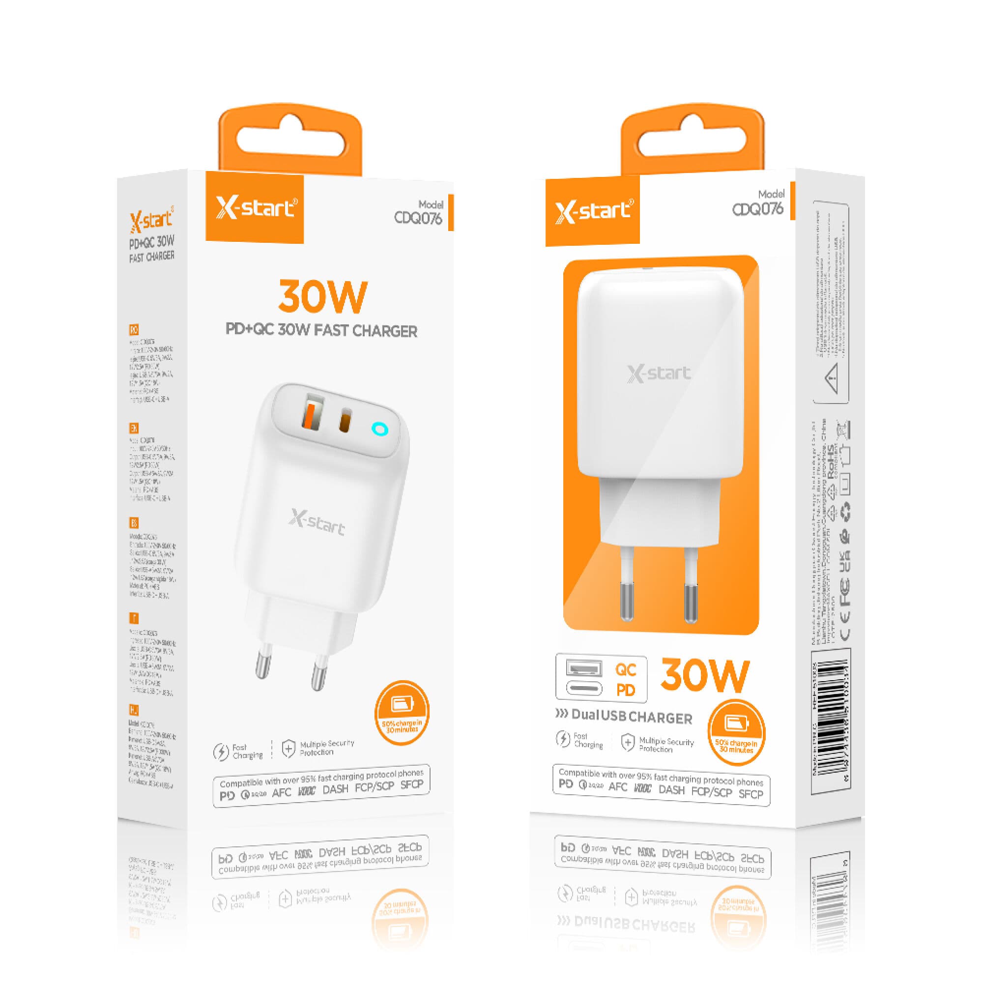 X-Start (CDQ076) - Incarcatoare Priza, 30W,1xUSB-C, 1XUSB-A, FastCharger, White 1