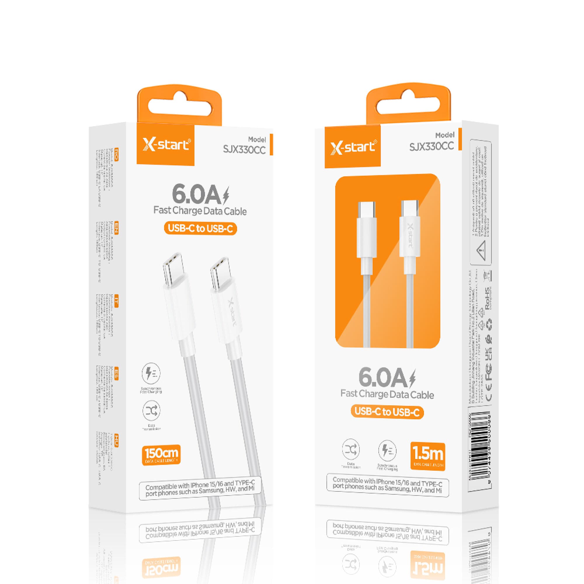 X-Start (SJX330CC) - Cablu Date si Incarcare， USB-C la USB-C, 45W,1m， White 1