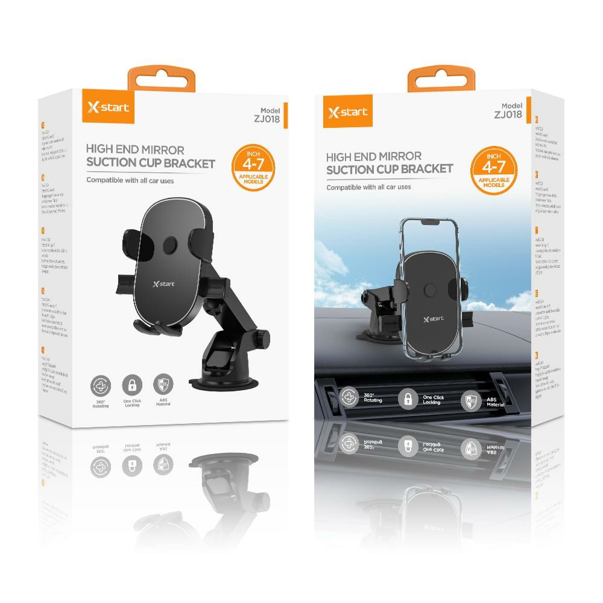 X-Start (ZJ018) - Suport Auto, montaj Bord/Parbriz, 360°, Brat Flexibil, Black 1