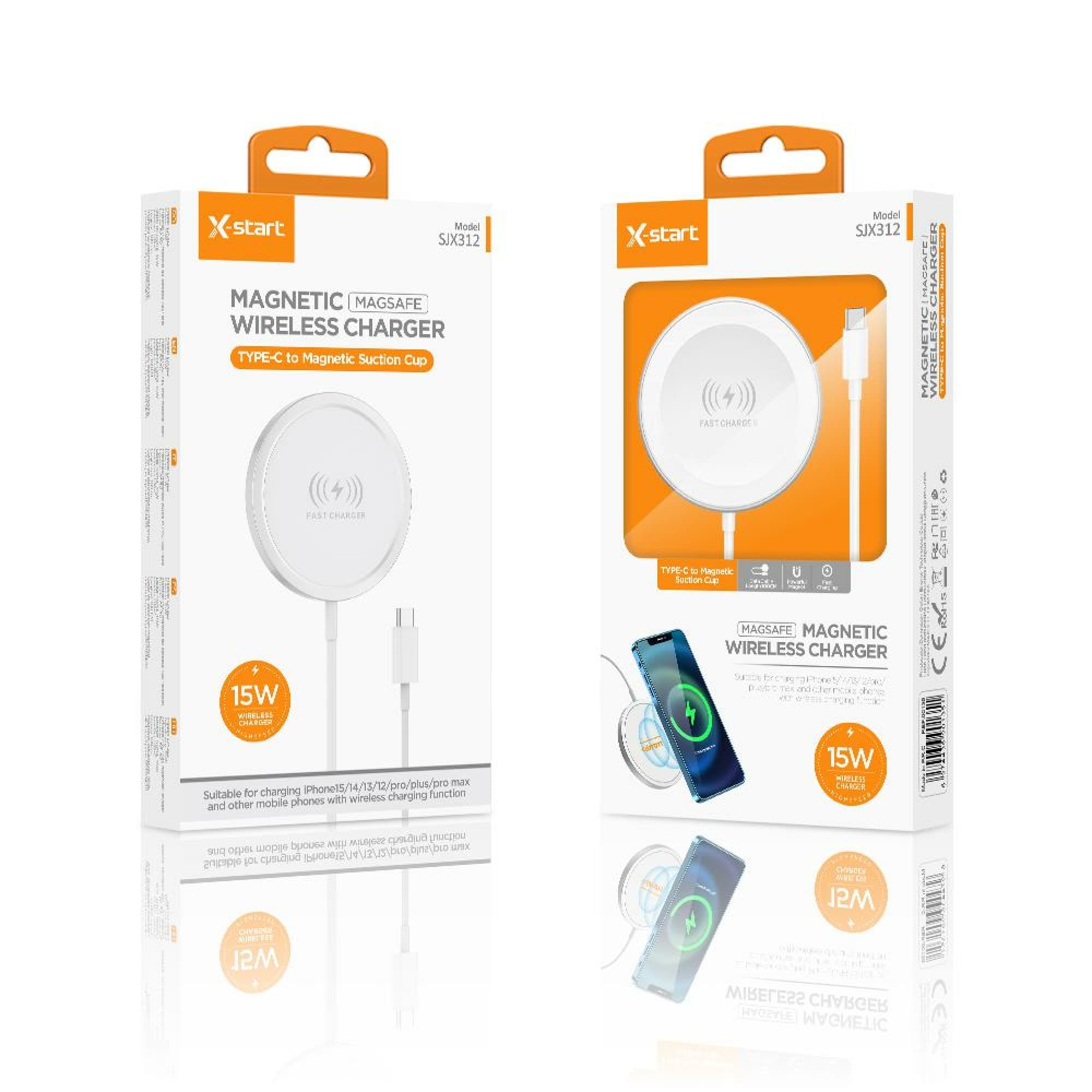 X-Start (SJX312) - Incarcatoare Wireless, Magnetic, 15W, USB-C, White 1