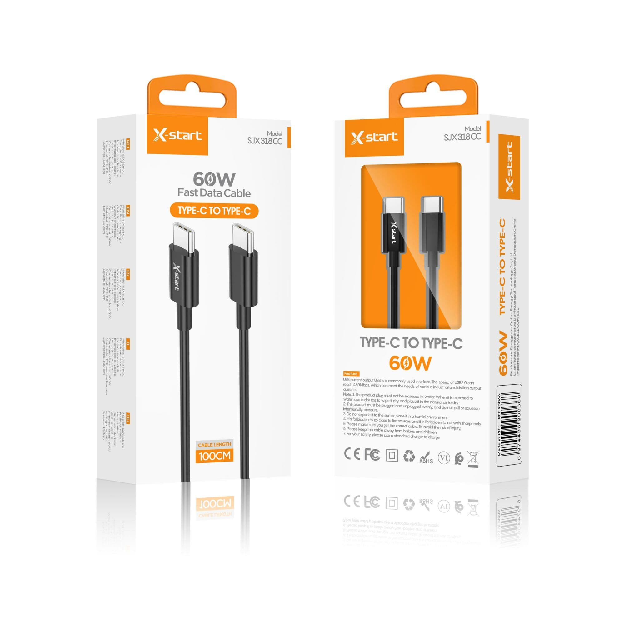 X-Start (SJX318CC) - Cablu Date si Incarcare, USB-C, 60W, 1m, Black 1