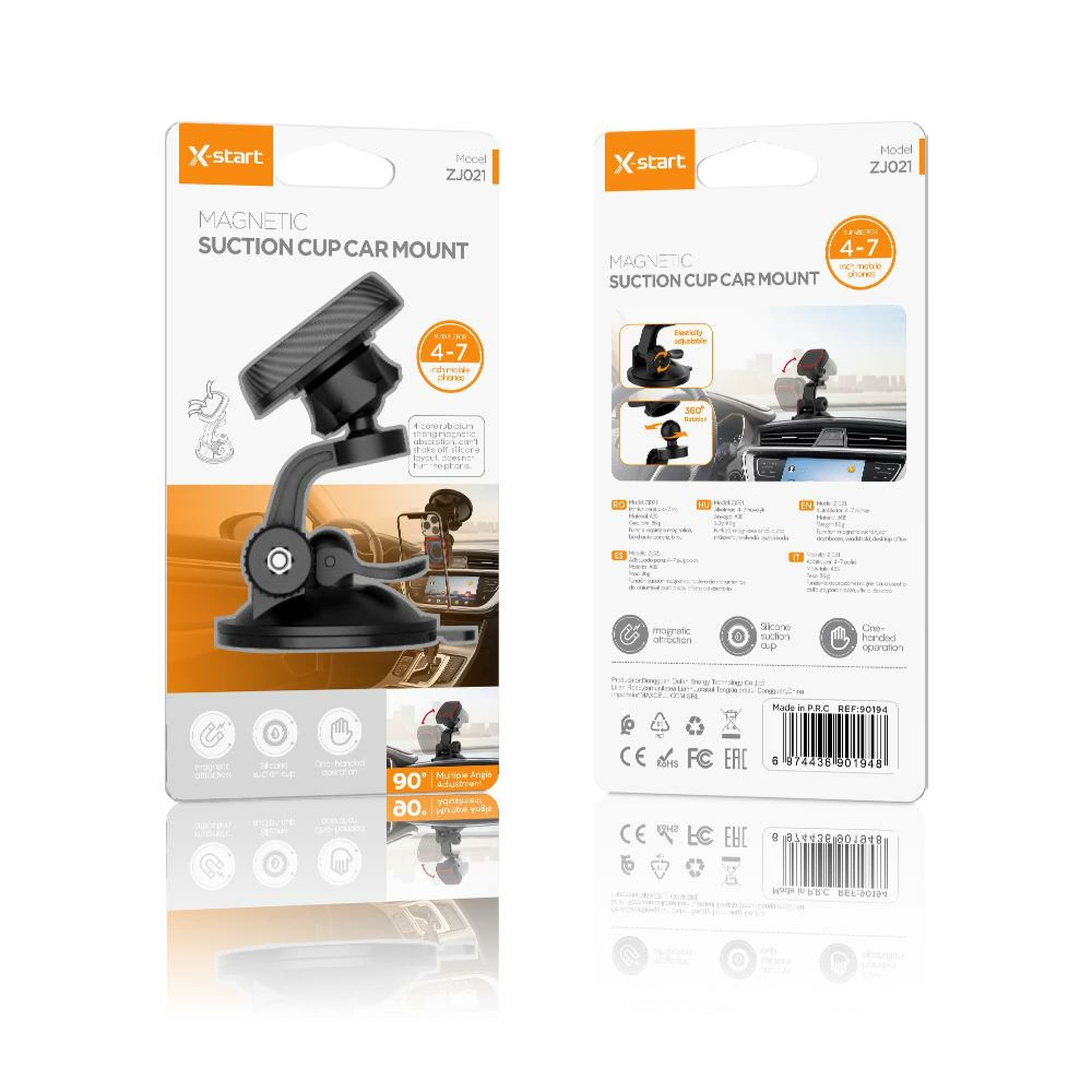 X-Start (ZJ021) - Suport Auto, montaj Bord/Parbriz, 360°, flexibil, Black 1
