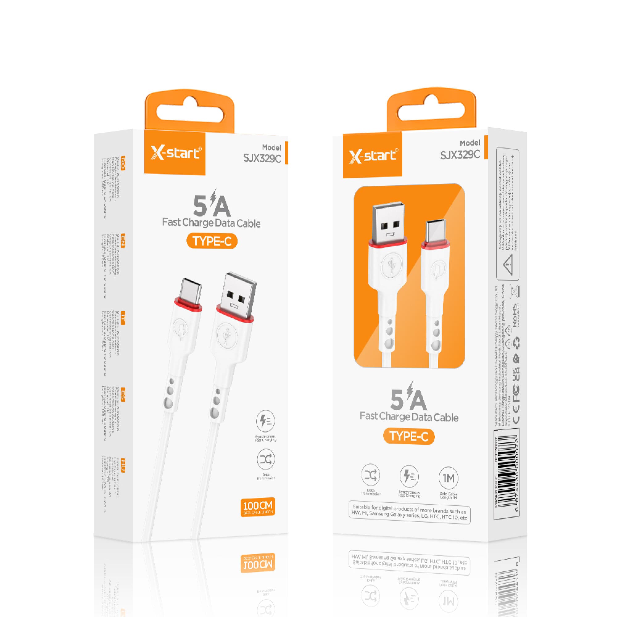 X-Start (SJX329C) - Cablu Date si Incarcare, USB-A la USB-C, 5A, 1m, Black 1