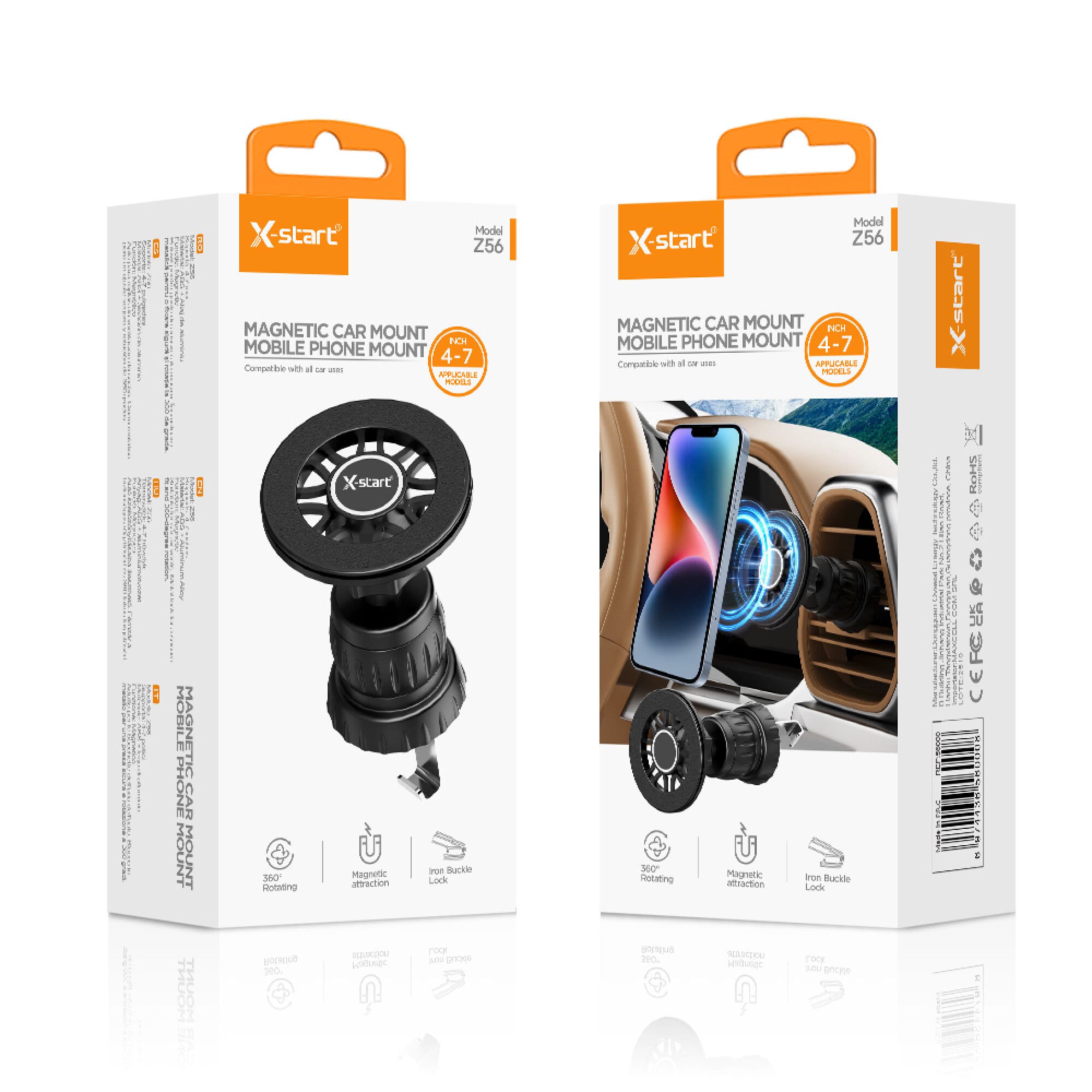 X-Start (Z56) - Suport Auto, Magnetic, montaj Ventilatie, MagRing, MultiAngle, Black 1
