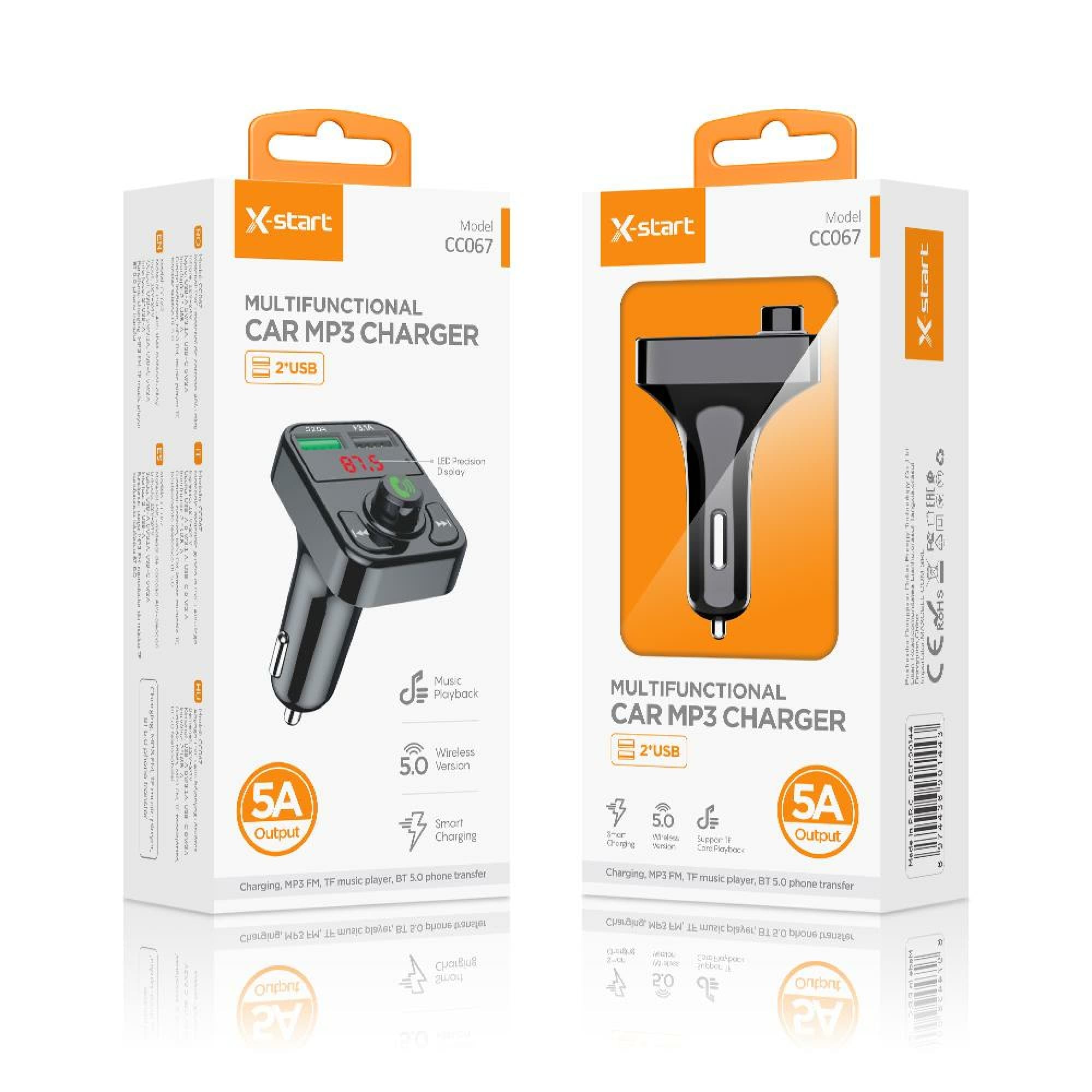 X-Start (CC067) - Modulator FM, 18W, 1xUSB-C, 1xUSB-A,5A, Black 1
