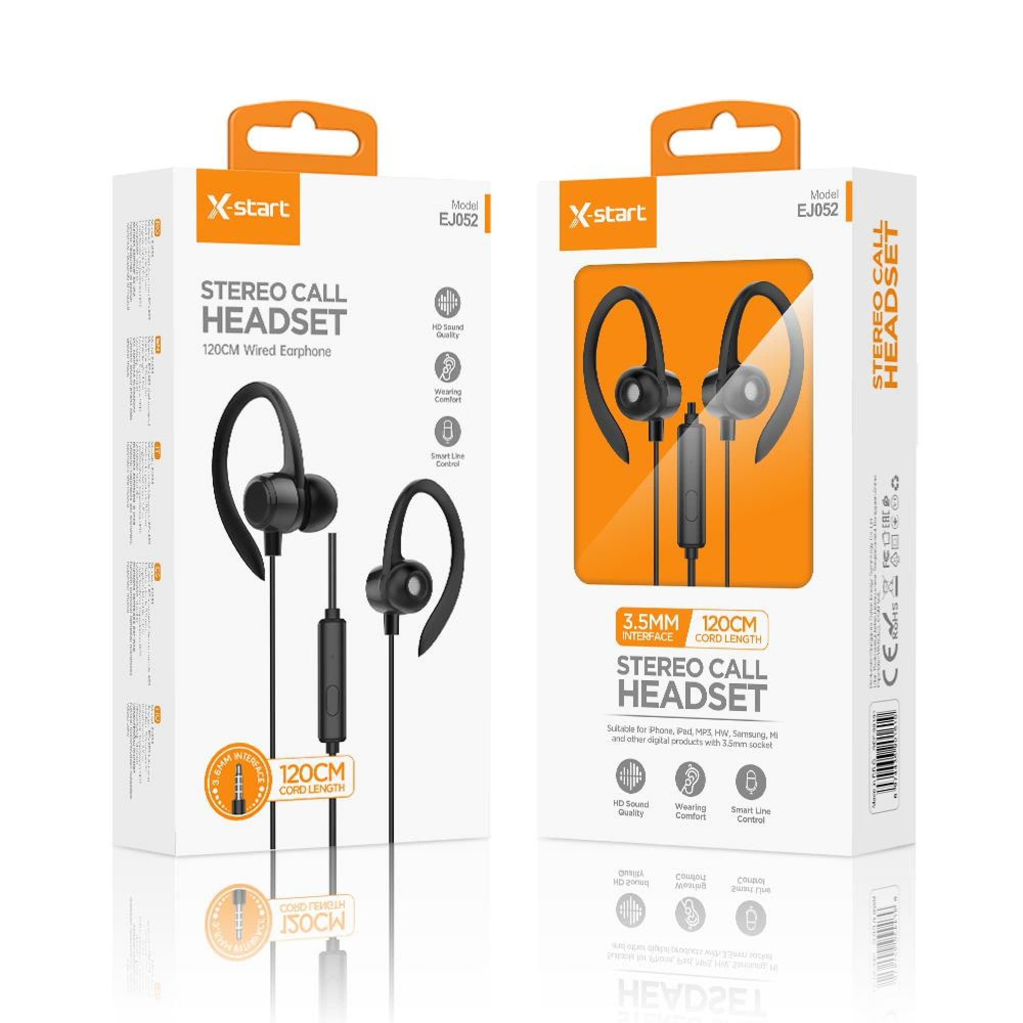 X-Start (EJ052) - Casti cu Fir, In Ear, 3.5mm, 1.2m, Mic &amp; Volume Key, Tiny, Balck 1