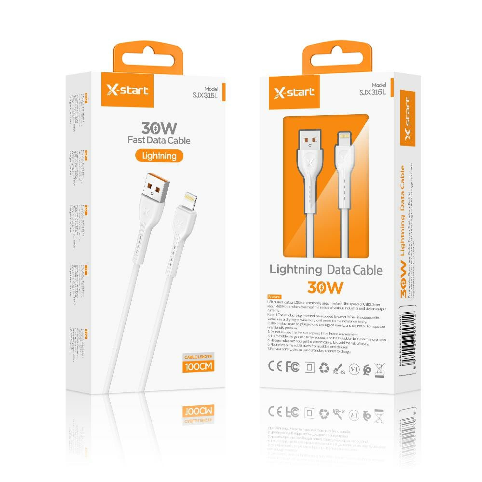 X-Start (SJX315L) - Cablu Date si Incarcare, USB-A la Lightning, 30W, 1m, Fast, Soft Texture, White 1