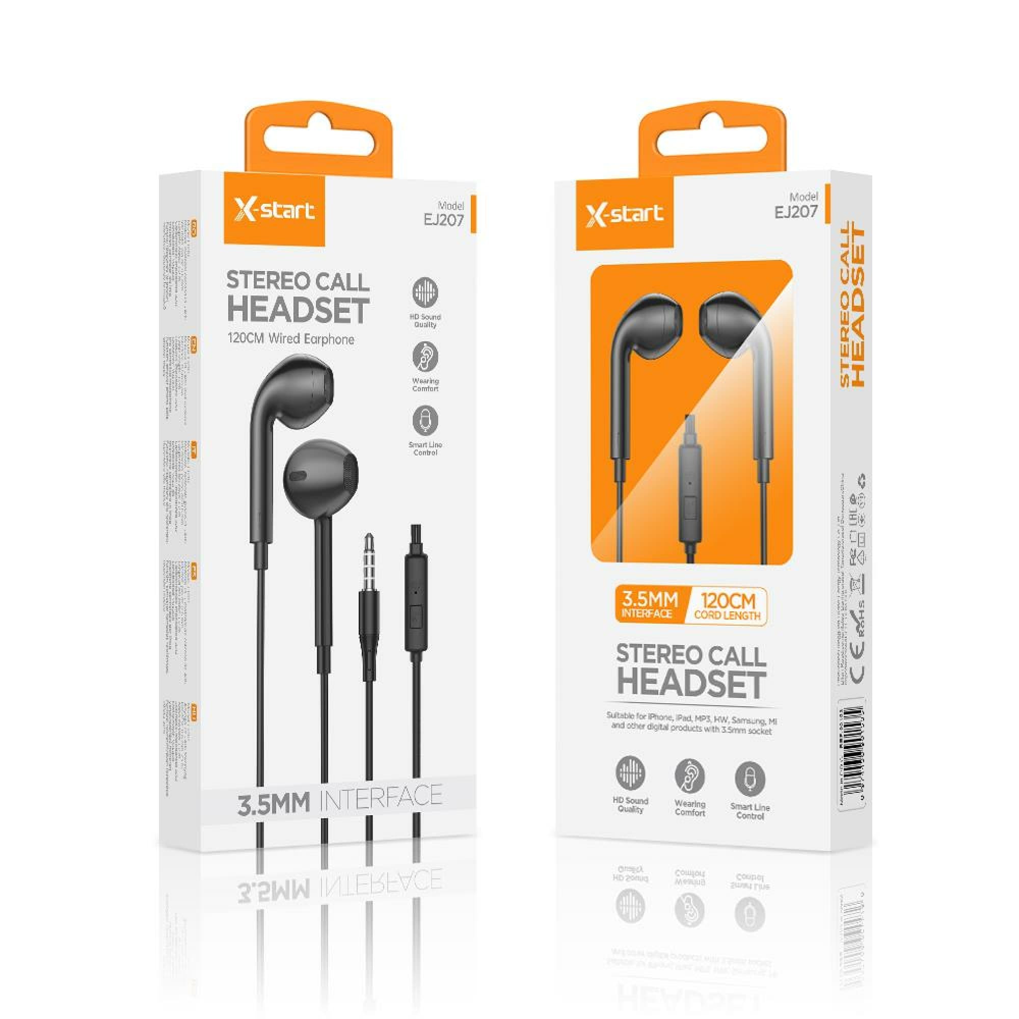 X-Start (EJ207) - Casti cu Fir, In Ear, 3.5mm, 1.2m, Mic &amp; Volume Key, 2ndiP Classic, Balck 1