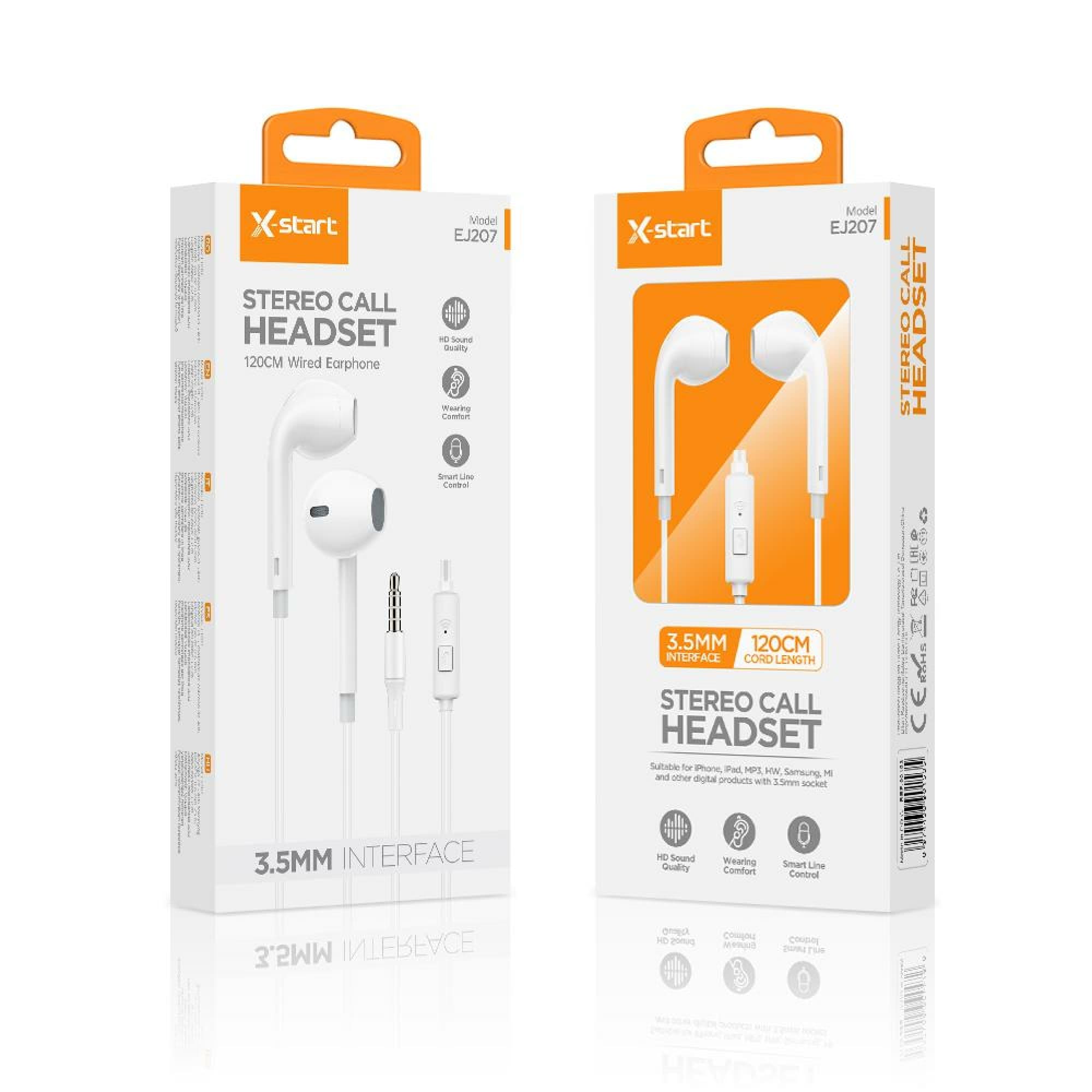 X-Start (EJ207) - Casti cu Fir, In Ear, 3.5mm, 1.2m, Mic &amp; Volume Key, 2ndiP Classic, White 1